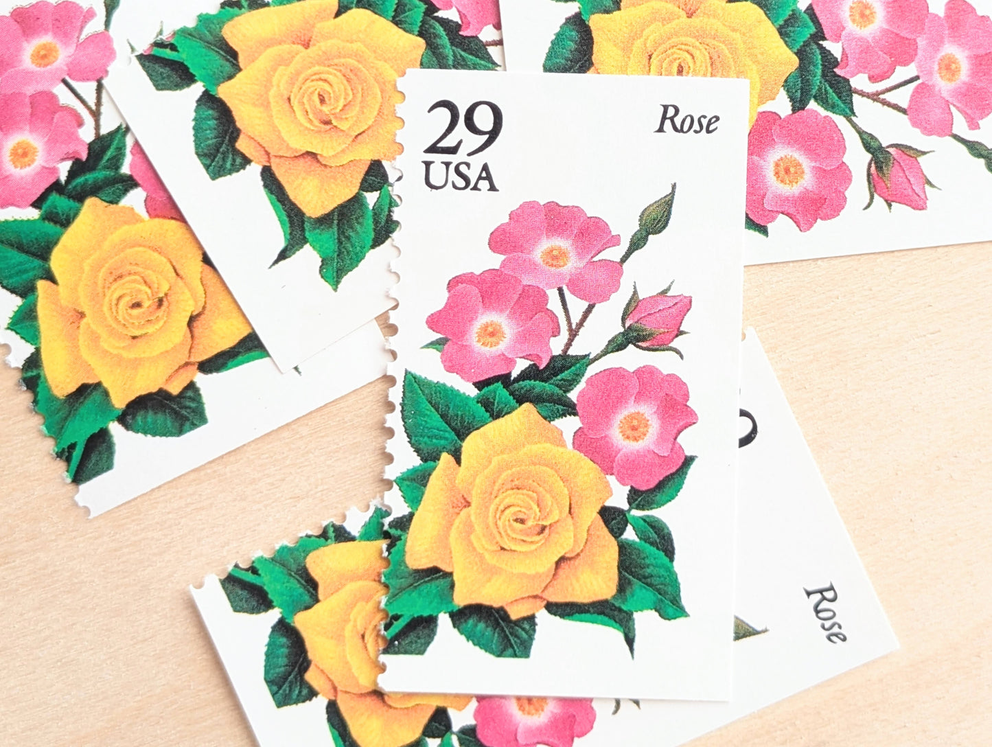 Rose Stamps, Set of 5, Vintage Unused USPS 29 Cent Postage Stamps, Flower Stamps 1993, Gummed
