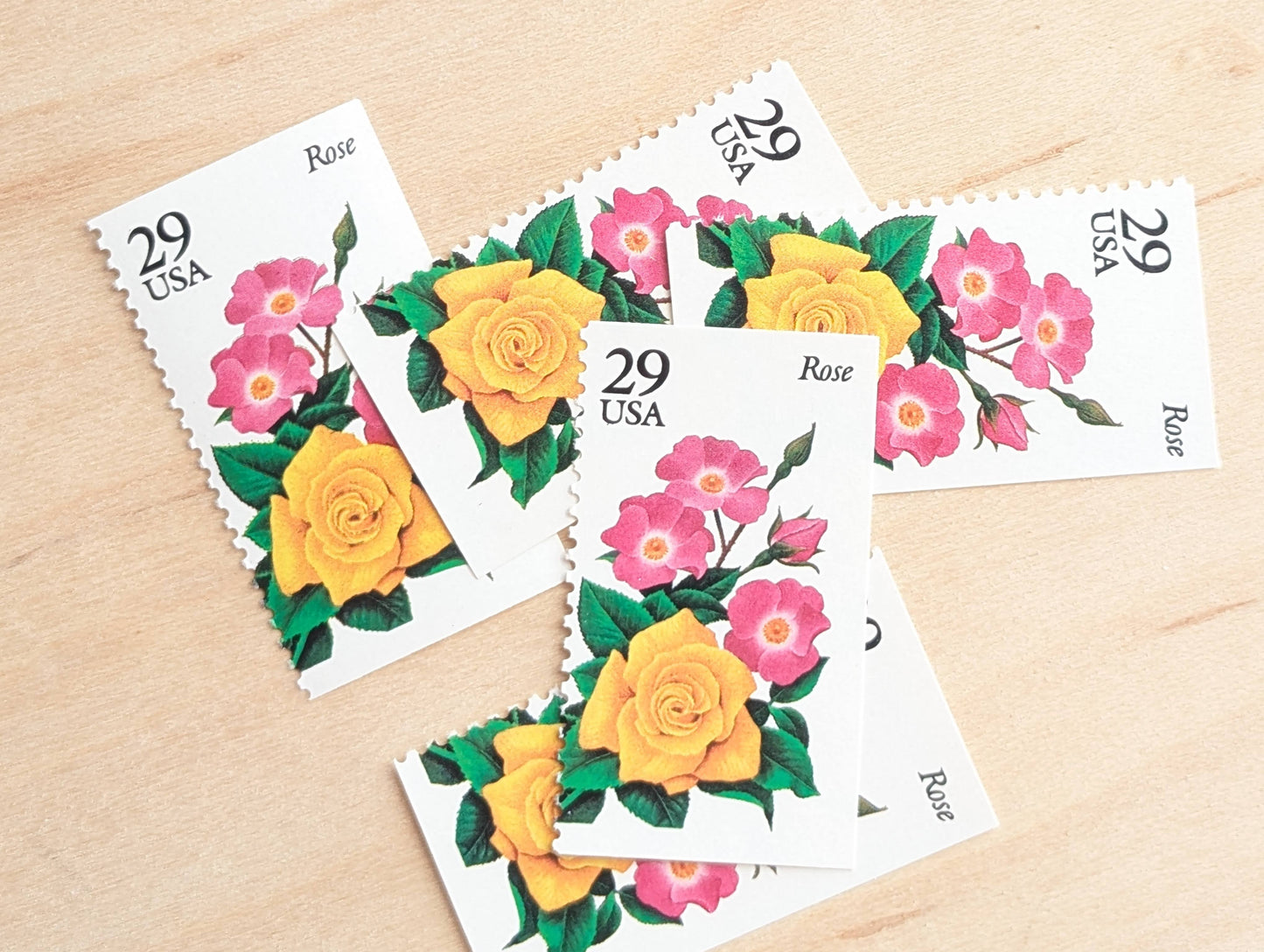 Rose Stamps, Set of 5, Vintage Unused USPS 29 Cent Postage Stamps, Flower Stamps 1993, Gummed