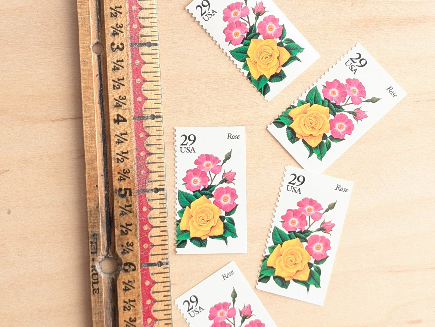 Rose Stamps, Set of 5, Vintage Unused USPS 29 Cent Postage Stamps, Flower Stamps 1993, Gummed