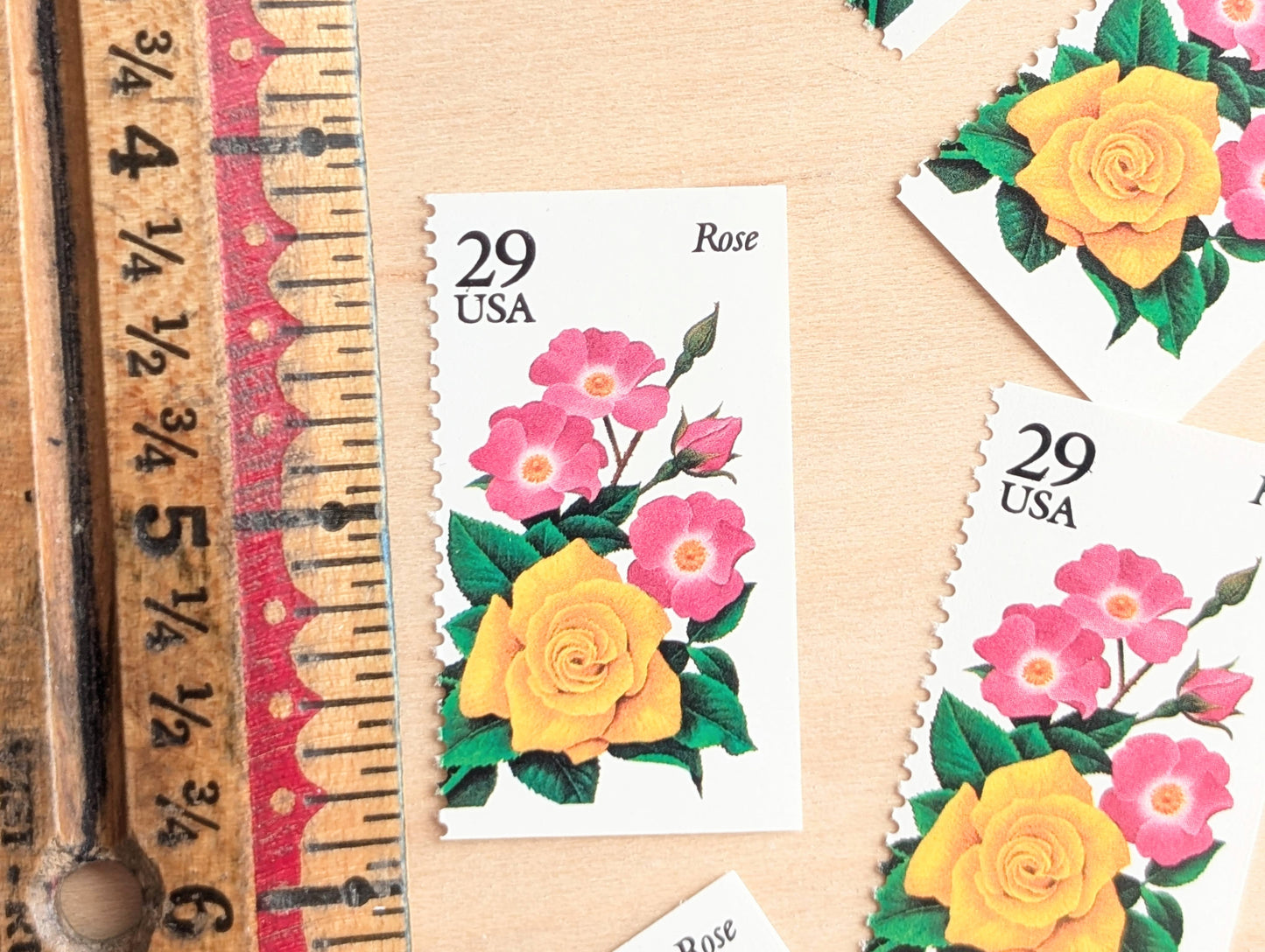 Rose Stamps, Set of 5, Vintage Unused USPS 29 Cent Postage Stamps, Flower Stamps 1993, Gummed