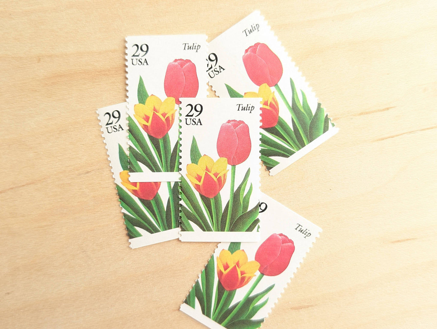 Tulip Stamps, Set of 5, Vintage Unused USPS 29 Cent Postage Stamps, Flower Stamps 1993, Gummed