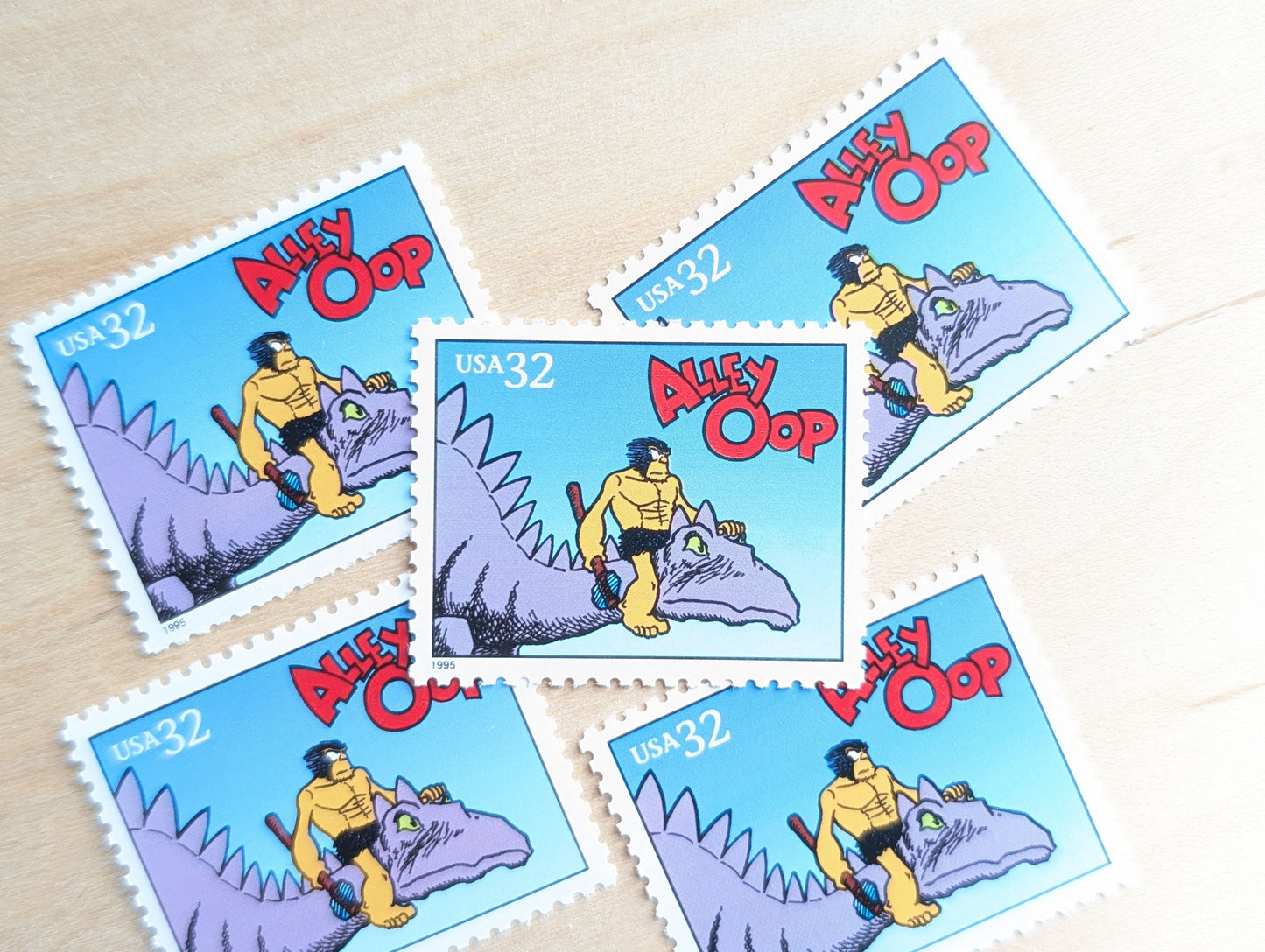 Alley Oop, Set of 5, Vintage Unused USPS 32 Cent Postage Stamps, Comic Strip Classics Series 1995, Gummed