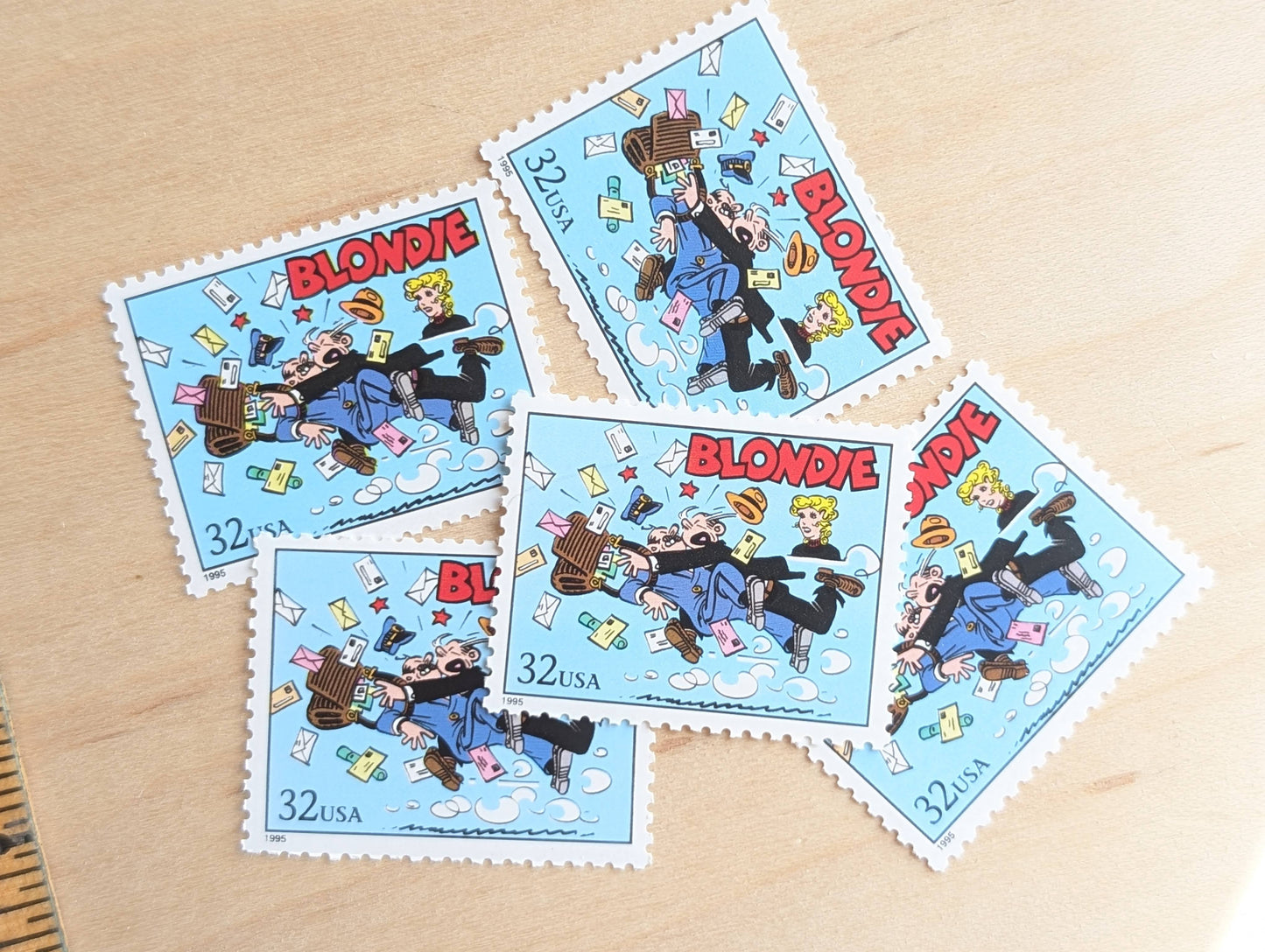 Blondie, Set of 5, Vintage Unused USPS 32 Cent Postage Stamps, Comic Strip Classics Series 1995, Gummed
