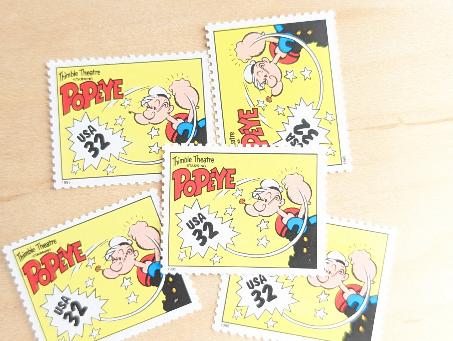 Popeye, Set of 5, Vintage Unused USPS 32 Cent Postage Stamps, Comic Strip Classics Series 1995, Gummed