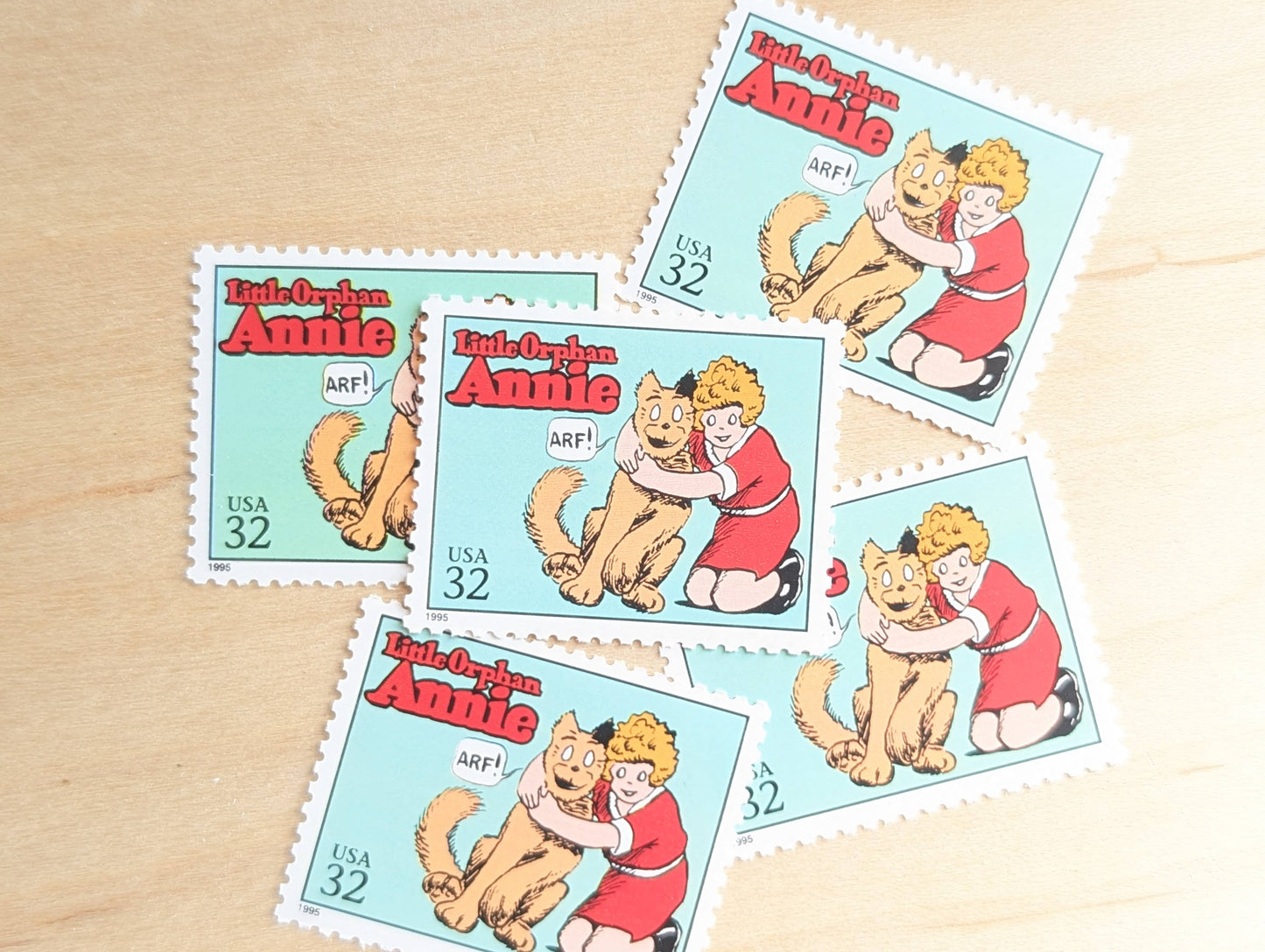 Little Orphan Annie, Set of 5, Vintage Unused USPS 32 Cent Postage Stamps, Comic Strip Classics Series 1995, Gummed