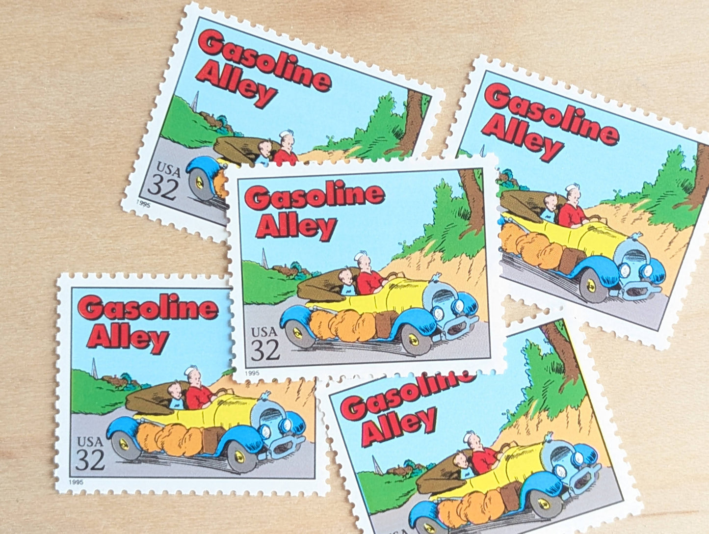 Gasoline Alley, Set of 5, Vintage Unused USPS 32 Cent Postage Stamps, Comic Strip Classics Series 1995, Gummed