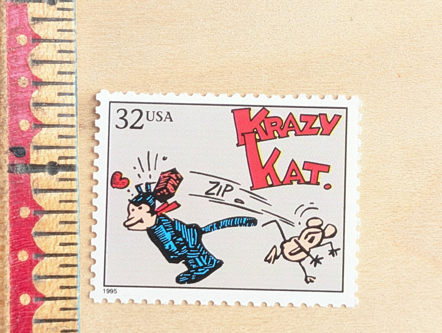 Krazy Kat, Set of 5, Vintage Unused USPS 32 Cent Postage Stamps, Comic Strip Classics Series 1995, Gummed