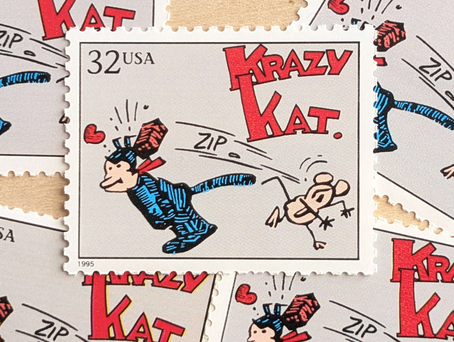 Krazy Kat, Set of 5, Vintage Unused USPS 32 Cent Postage Stamps, Comic Strip Classics Series 1995, Gummed