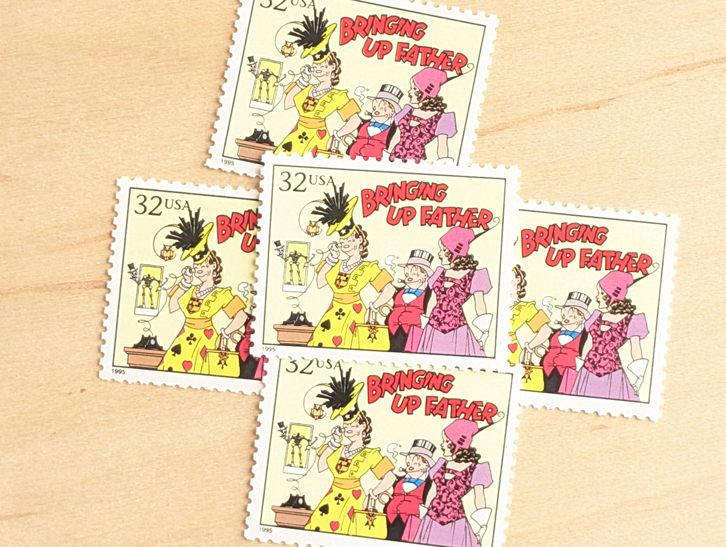 Bringing Up Father, Set of 5, Vintage Unused USPS 32 Cent Postage Stamps, Comic Strip Classics Series 1995, Gummed