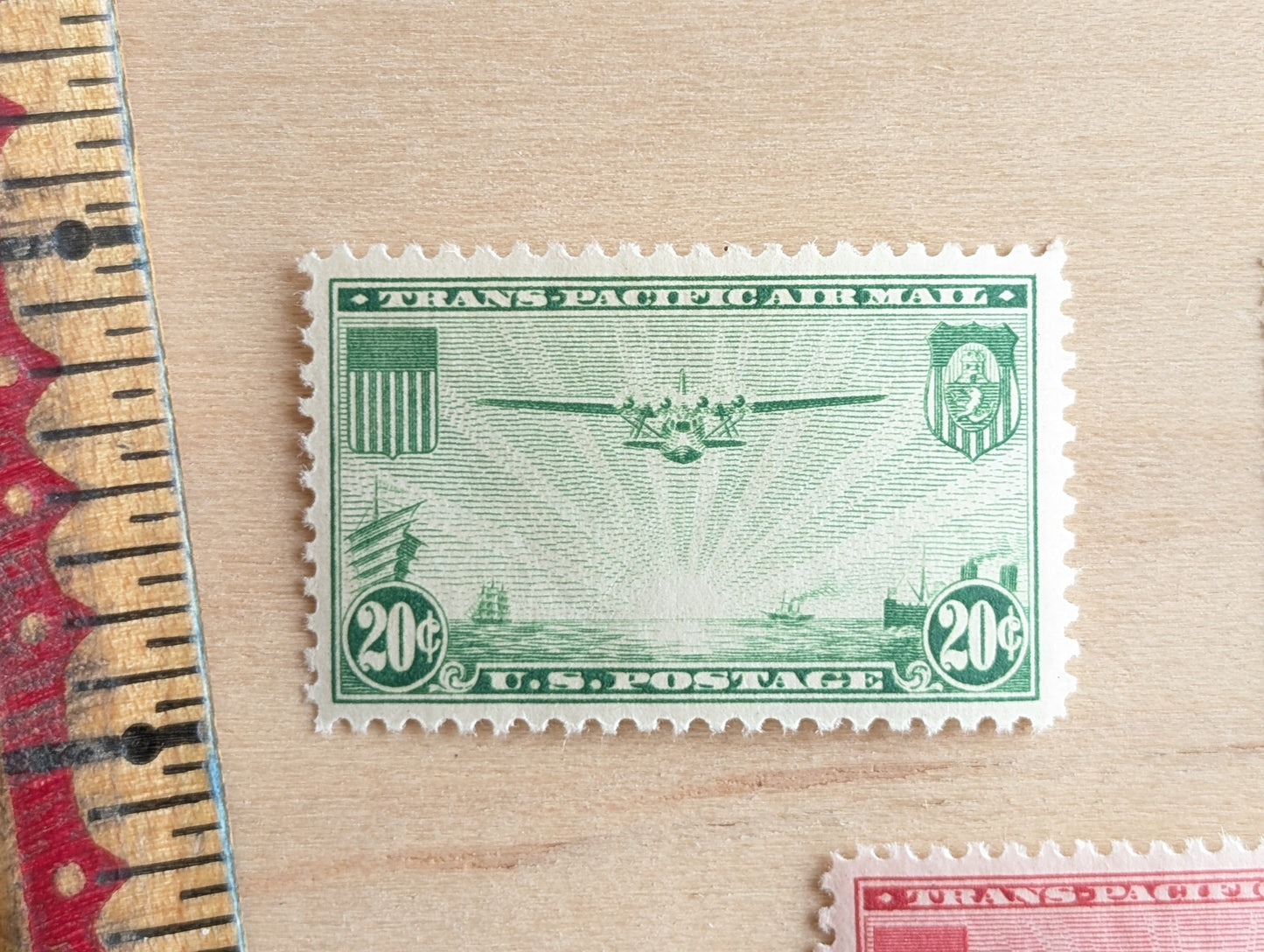 Trans-Pacific Air Mail, Collection of 7, Vintage Unused USPS 20, 25, and 50 Cent Postage Stamps, Airplane Postage Stamps, 1935, Gummed
