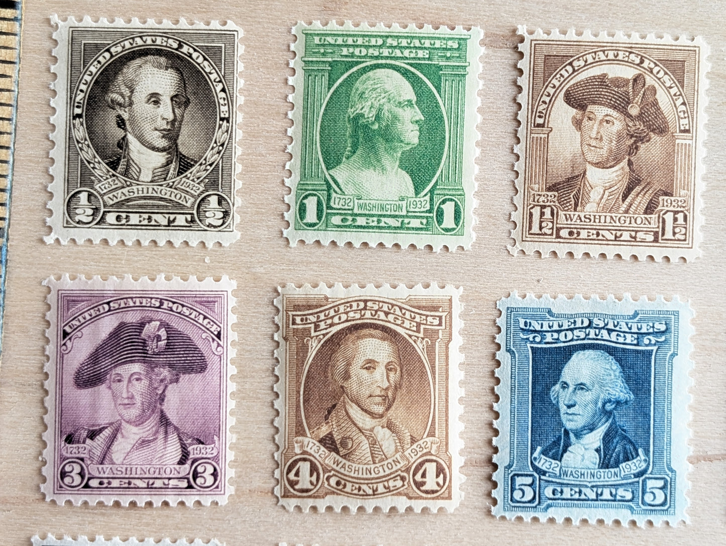 George Washington Bust, Collection of 12, Vintage Unused USPS ½ to 10 Cent Postage Stamps, George Washington Bust Stamps, 1932, Gummed