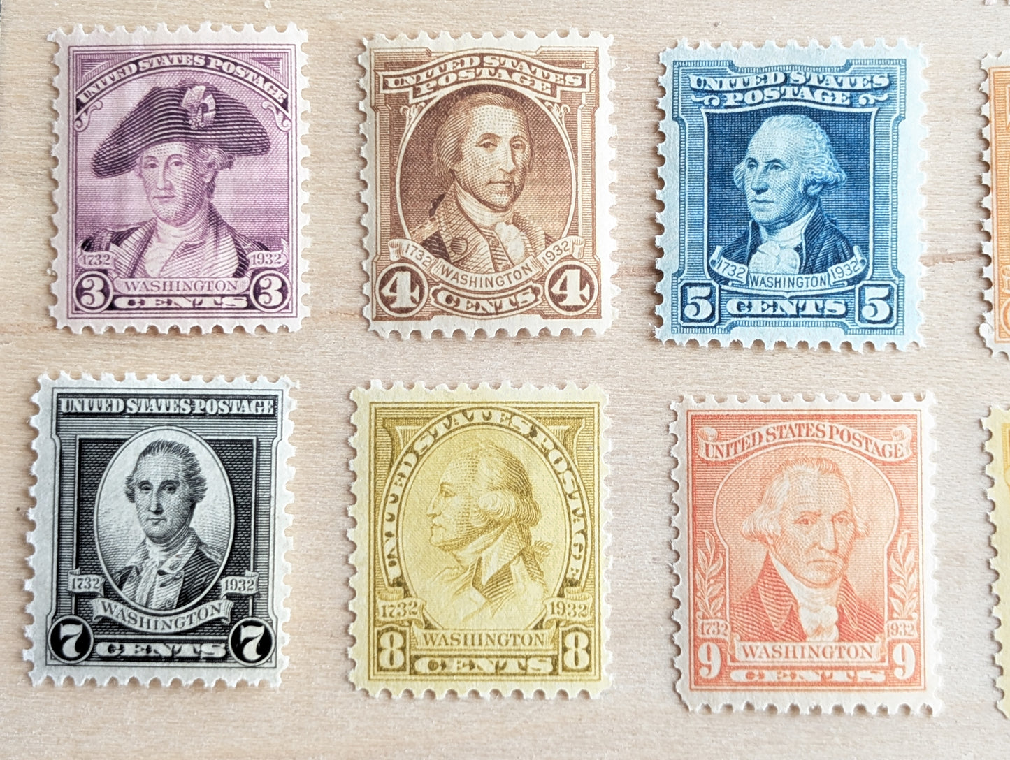 George Washington Bust, Collection of 12, Vintage Unused USPS ½ to 10 Cent Postage Stamps, George Washington Bust Stamps, 1932, Gummed