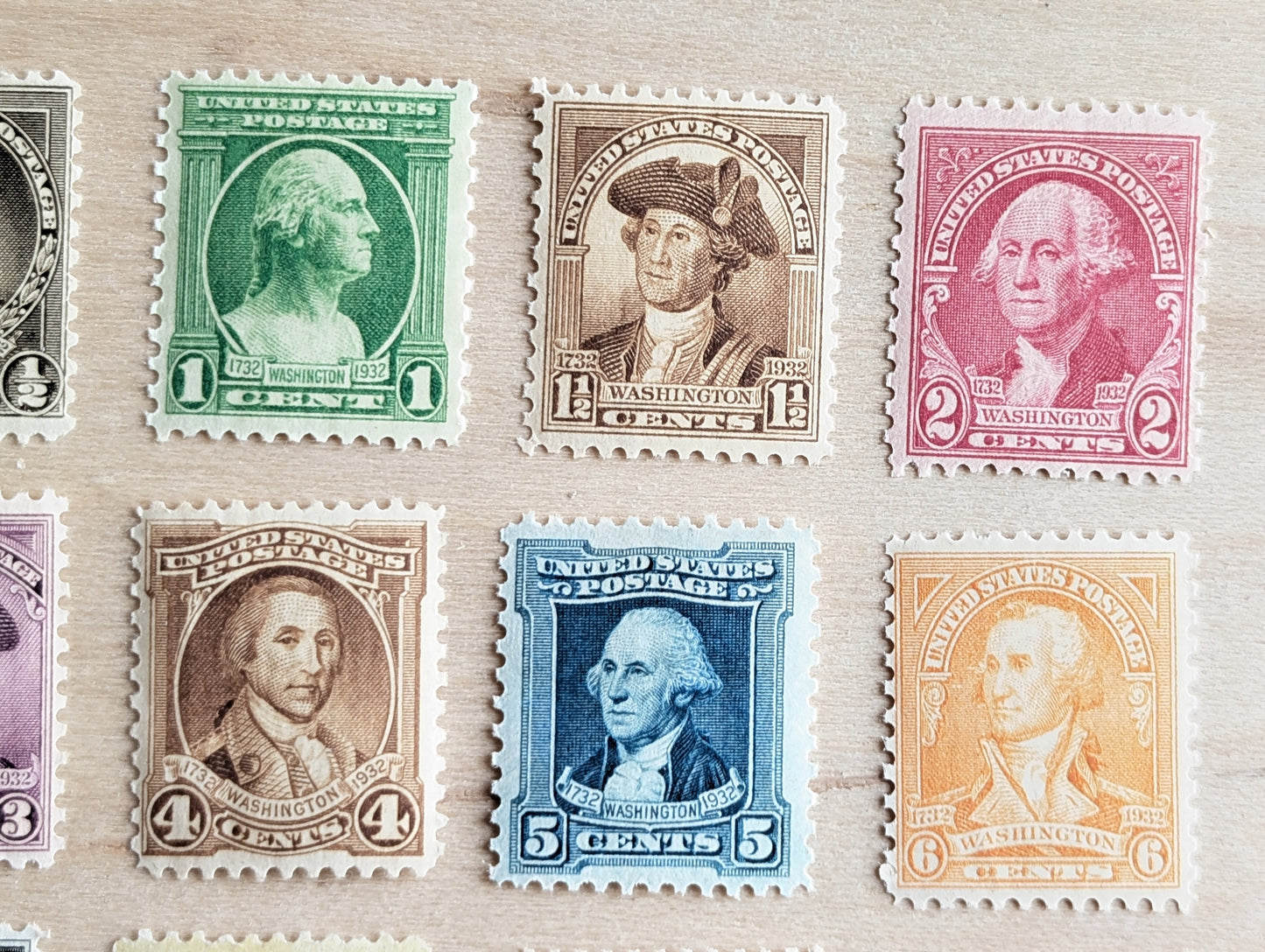 George Washington Bust, Collection of 12, Vintage Unused USPS ½ to 10 Cent Postage Stamps, George Washington Bust Stamps, 1932, Gummed