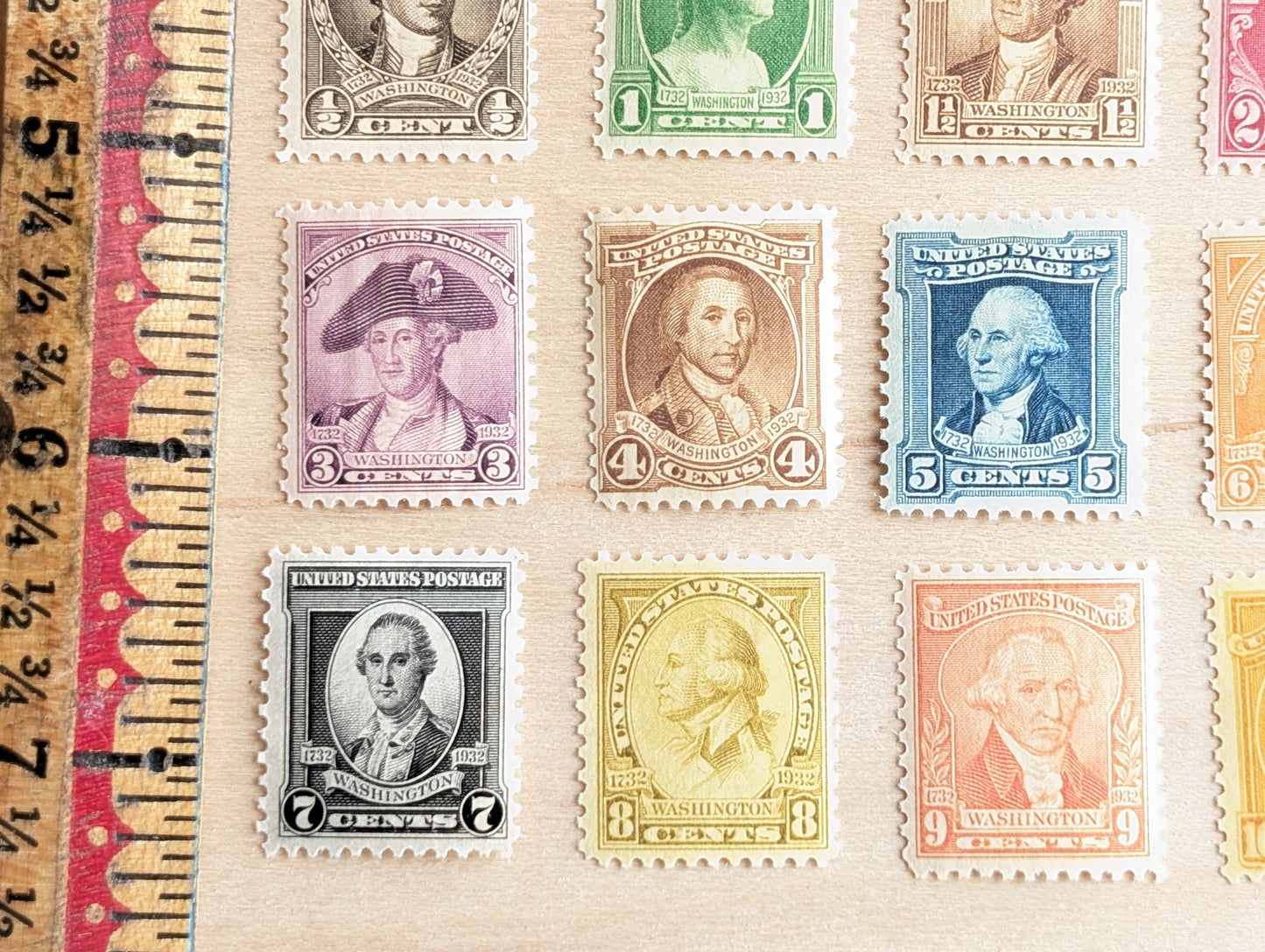 George Washington Bust, Collection of 12, Vintage Unused USPS ½ to 10 Cent Postage Stamps, George Washington Bust Stamps, 1932, Gummed