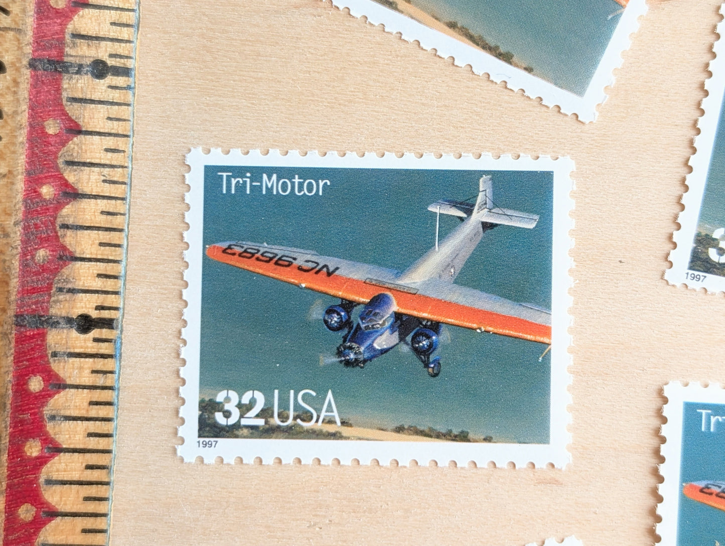 Tri-Motor Classic American Aircraft, Set of 5, Vintage Unused USPS 32 Cent Postage Stamps, Classic American Aircraft Stamps, 1996, Gummed