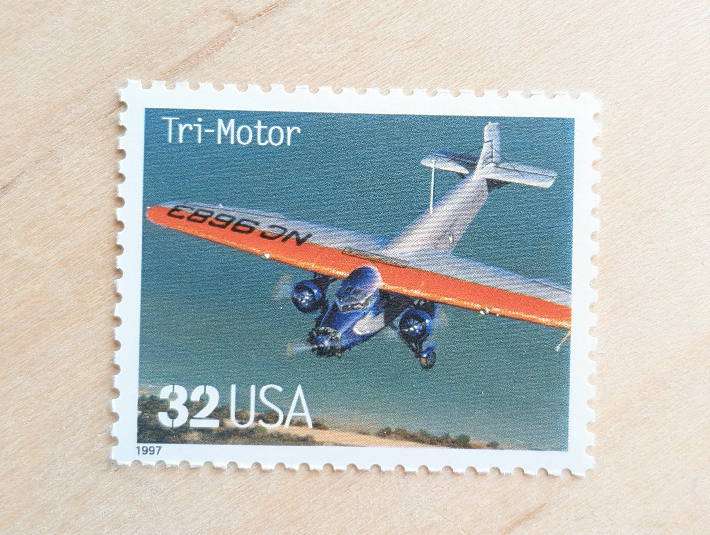 Tri-Motor Classic American Aircraft, Set of 5, Vintage Unused USPS 32 Cent Postage Stamps, Classic American Aircraft Stamps, 1996, Gummed