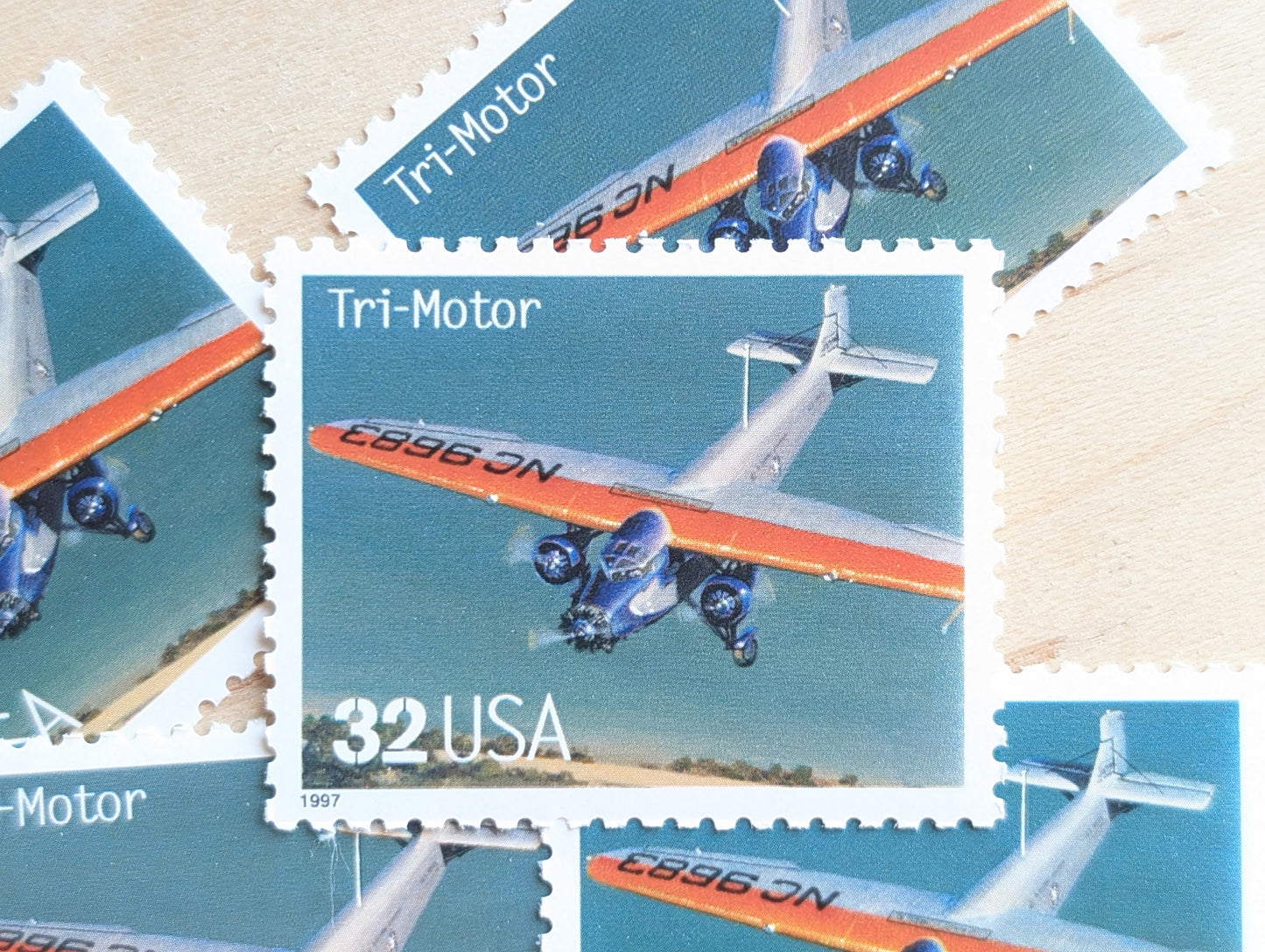 Tri-Motor Classic American Aircraft, Set of 5, Vintage Unused USPS 32 Cent Postage Stamps, Classic American Aircraft Stamps, 1996, Gummed
