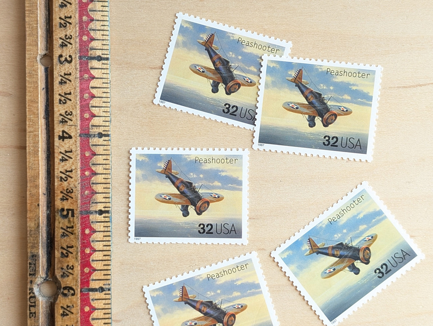 Peashooter Classic American Aircraft, Set of 5, Vintage Unused USPS 32 Cent Postage Stamps, Classic American Aircraft Stamps, 1996, Gummed