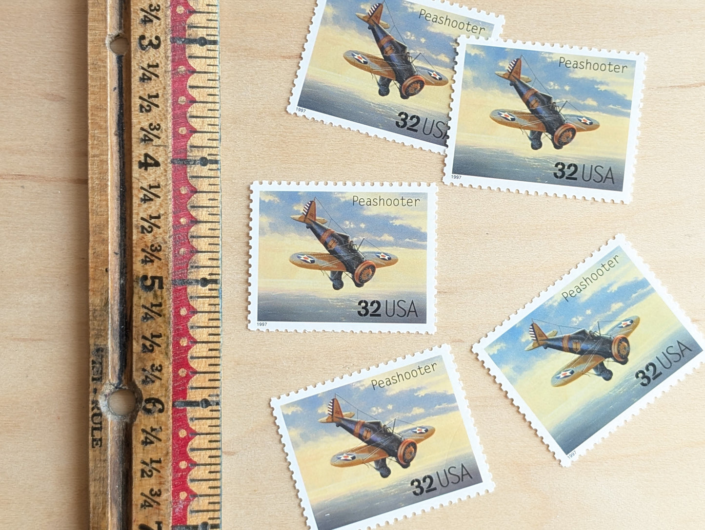 Peashooter Classic American Aircraft, Set of 5, Vintage Unused USPS 32 Cent Postage Stamps, Classic American Aircraft Stamps, 1996, Gummed