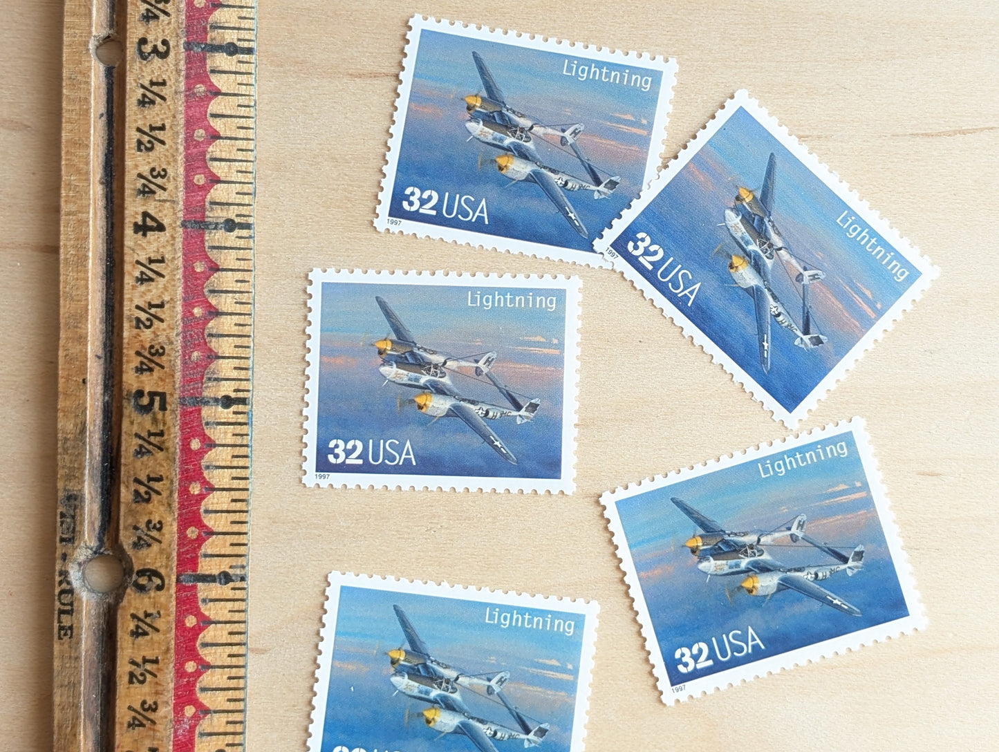 Lightning Classic American Aircraft, Set of 5, Vintage Unused USPS 32 Cent Postage Stamps, Classic American Aircraft Stamps, 1996, Gummed