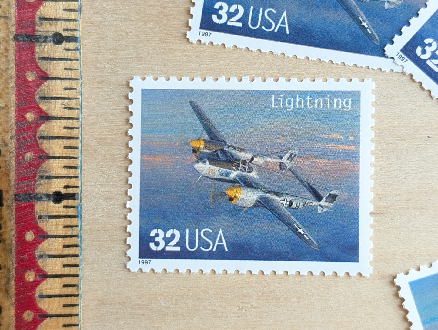 Lightning Classic American Aircraft, Set of 5, Vintage Unused USPS 32 Cent Postage Stamps, Classic American Aircraft Stamps, 1996, Gummed