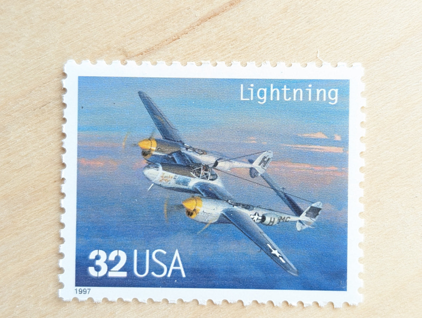 Lightning Classic American Aircraft, Set of 5, Vintage Unused USPS 32 Cent Postage Stamps, Classic American Aircraft Stamps, 1996, Gummed