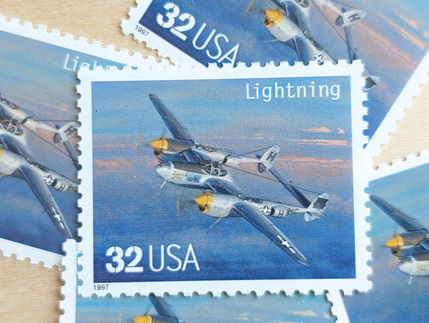 Lightning Classic American Aircraft, Set of 5, Vintage Unused USPS 32 Cent Postage Stamps, Classic American Aircraft Stamps, 1996, Gummed