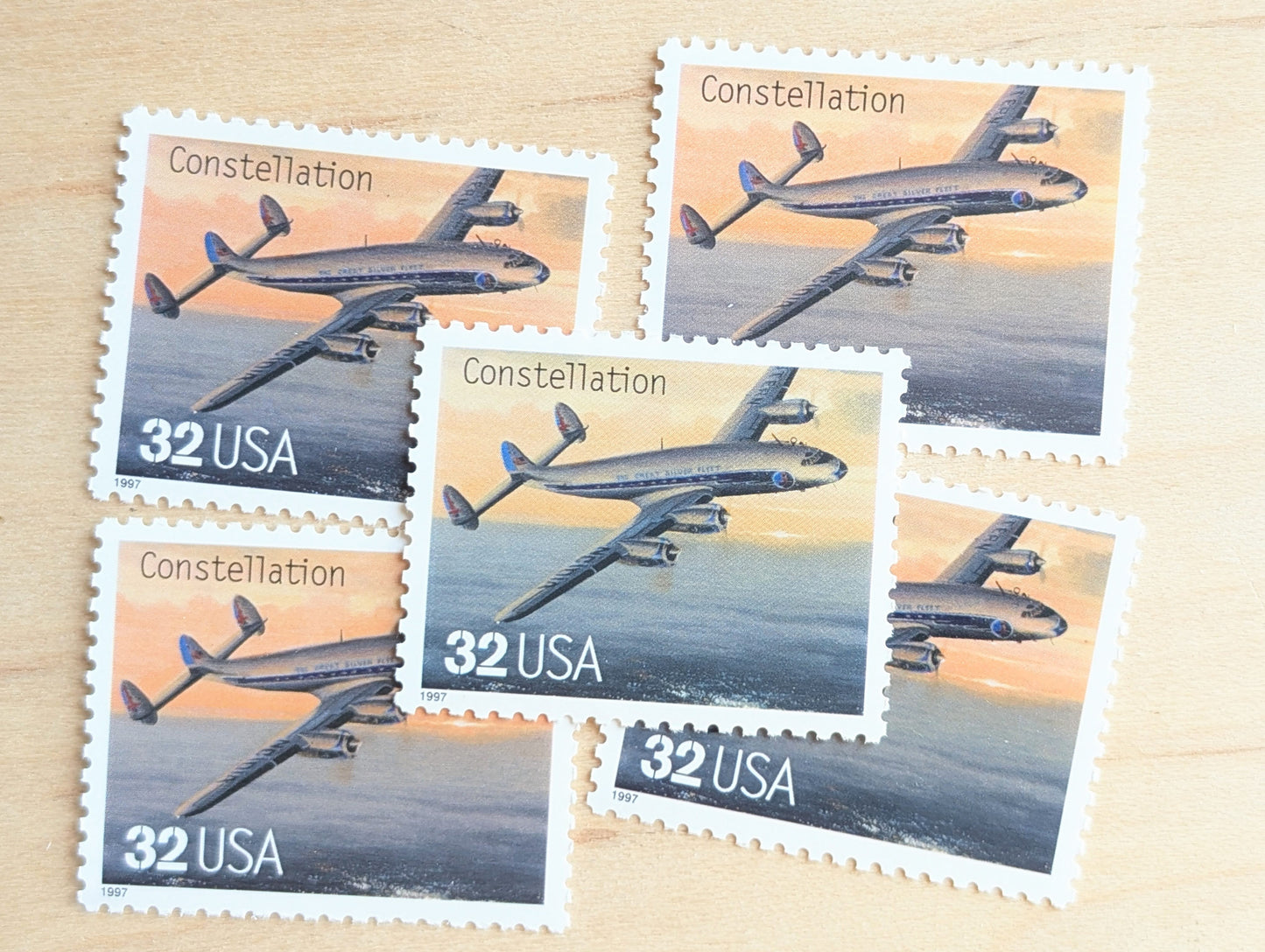 Constellation Classic American Aircraft, Set of 5, Vintage Unused USPS 32 Cent Postage Stamps, Classic American Aircraft Stamps, 1996, Gummed