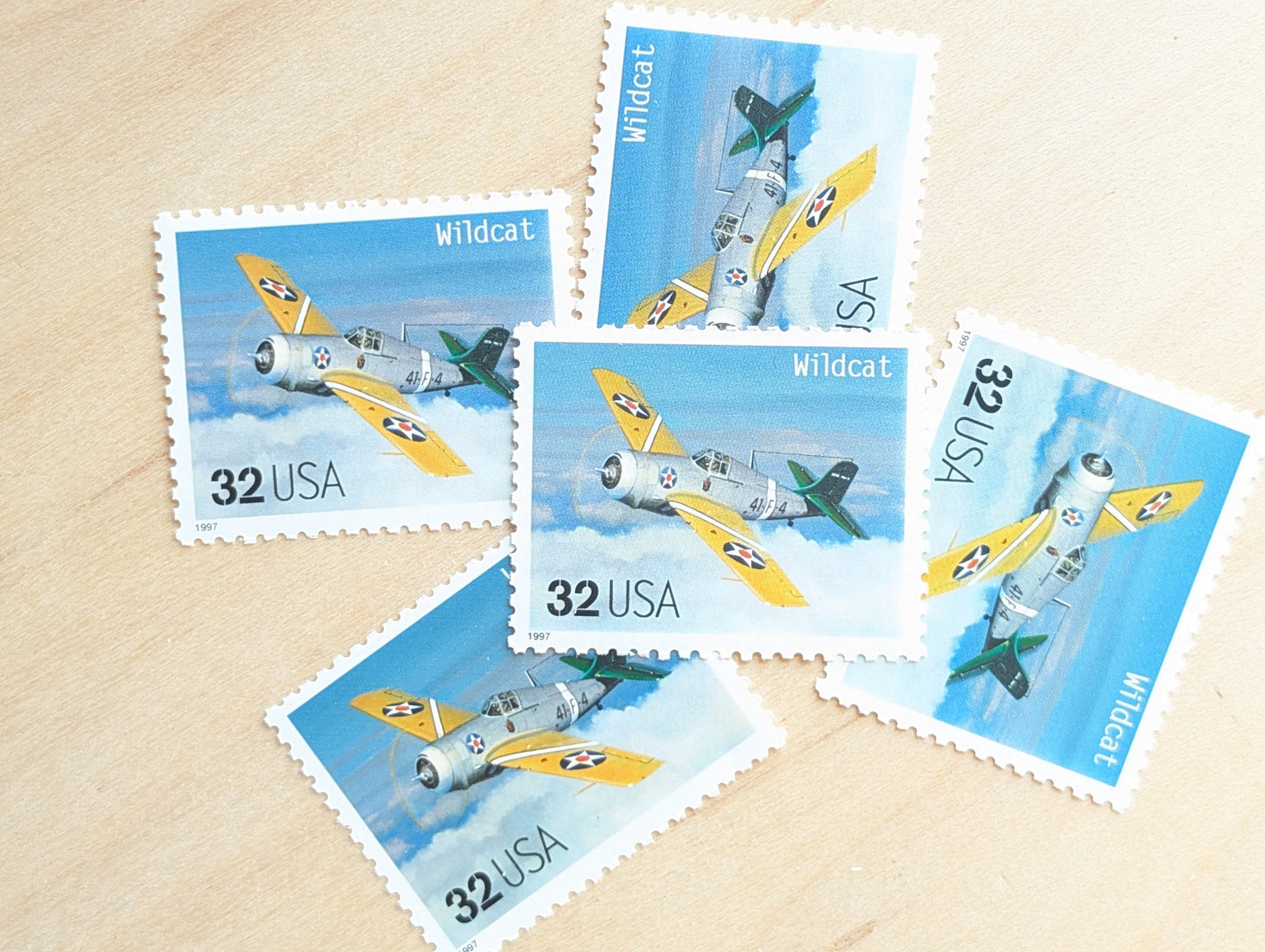 Wildcat Classic American Aircraft, Set of 5, Vintage Unused USPS 32 Cent Postage Stamps, Classic American Aircraft Stamps, 1996, Gummed