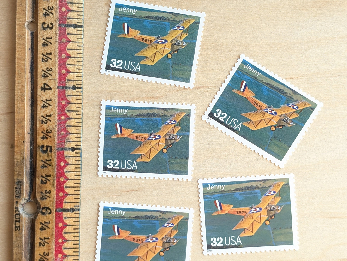Jenny Classic American Aircraft, Set of 5, Vintage Unused USPS 32 Cent Postage Stamps, Classic American Aircraft Stamps, 1996, Gummed
