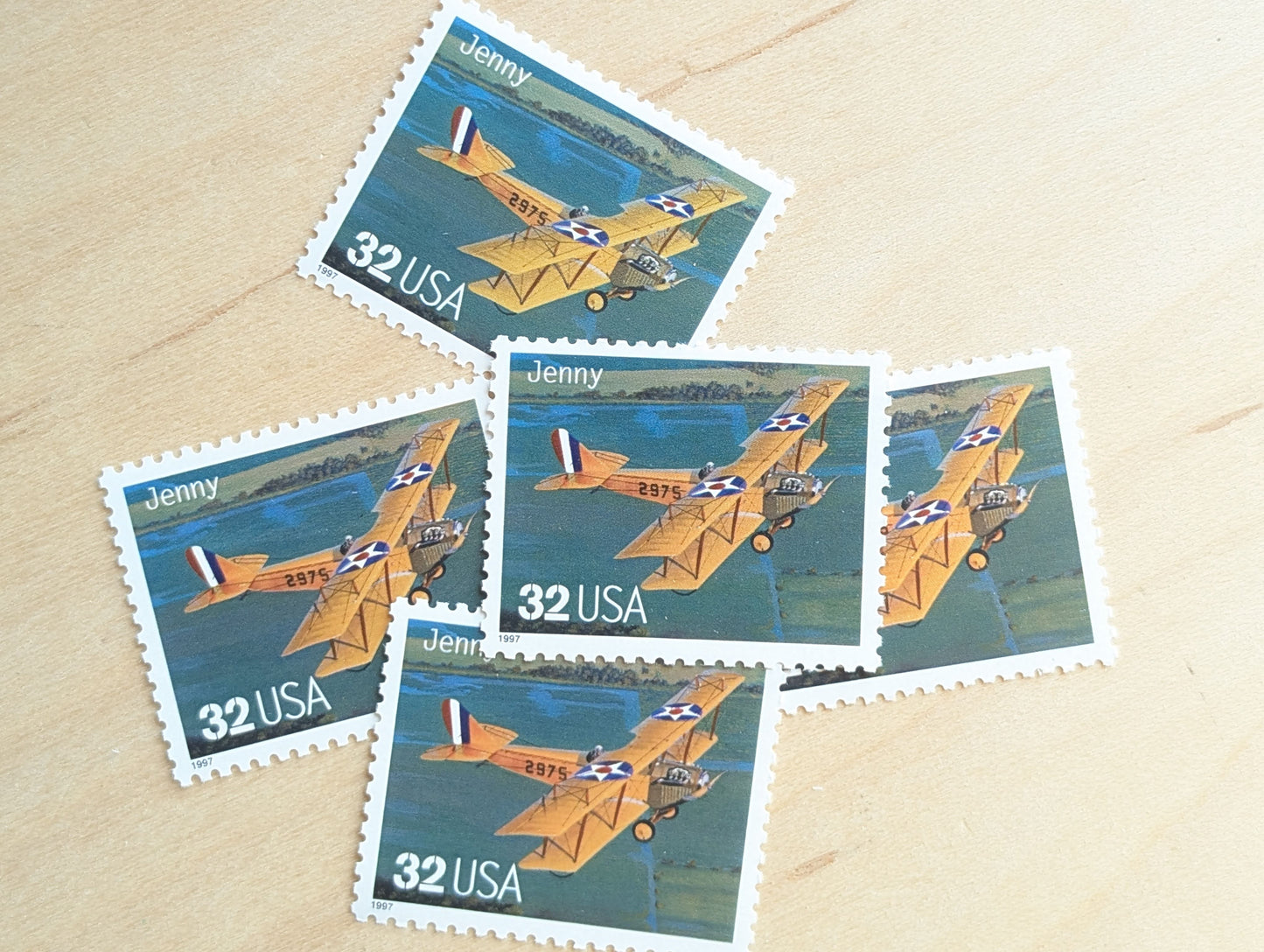Jenny Classic American Aircraft, Set of 5, Vintage Unused USPS 32 Cent Postage Stamps, Classic American Aircraft Stamps, 1996, Gummed
