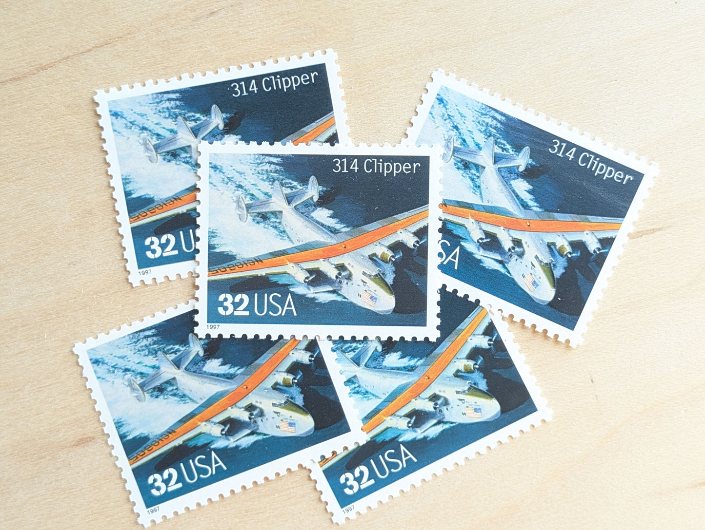 314 Clipper Classic American Aircraft, Set of 5, Vintage Unused USPS 32 Cent Postage Stamps, Classic American Aircraft Stamps, 1996, Gummed