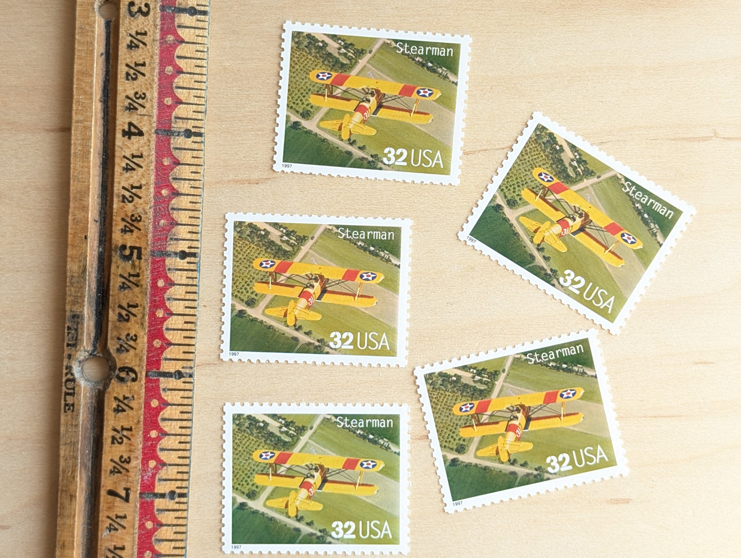 Stearman Classic American Aircraft, Set of 5, Vintage Unused USPS 32 Cent Postage Stamps, Classic American Aircraft Stamps, 1996, Gummed