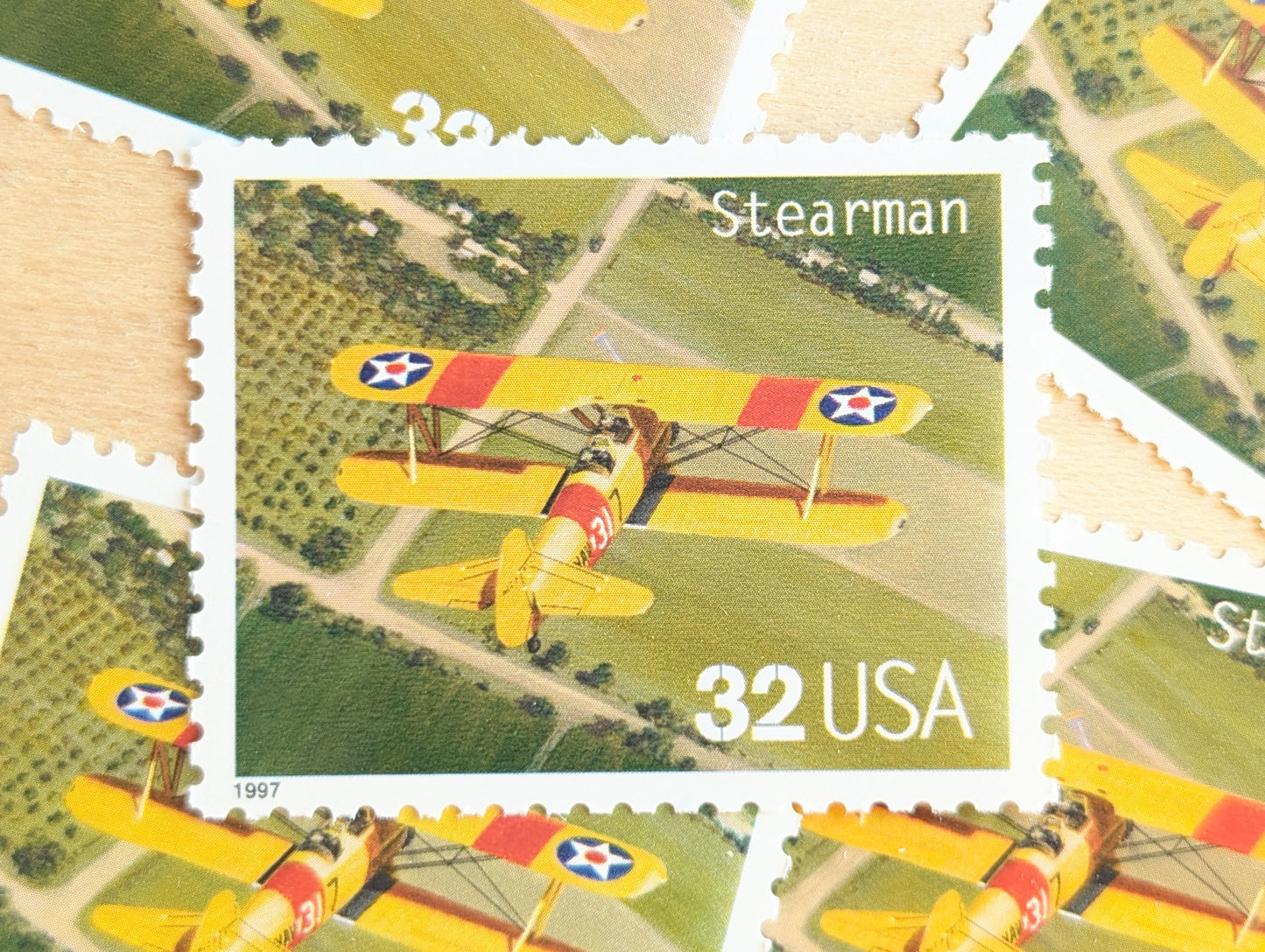Stearman Classic American Aircraft, Set of 5, Vintage Unused USPS 32 Cent Postage Stamps, Classic American Aircraft Stamps, 1996, Gummed