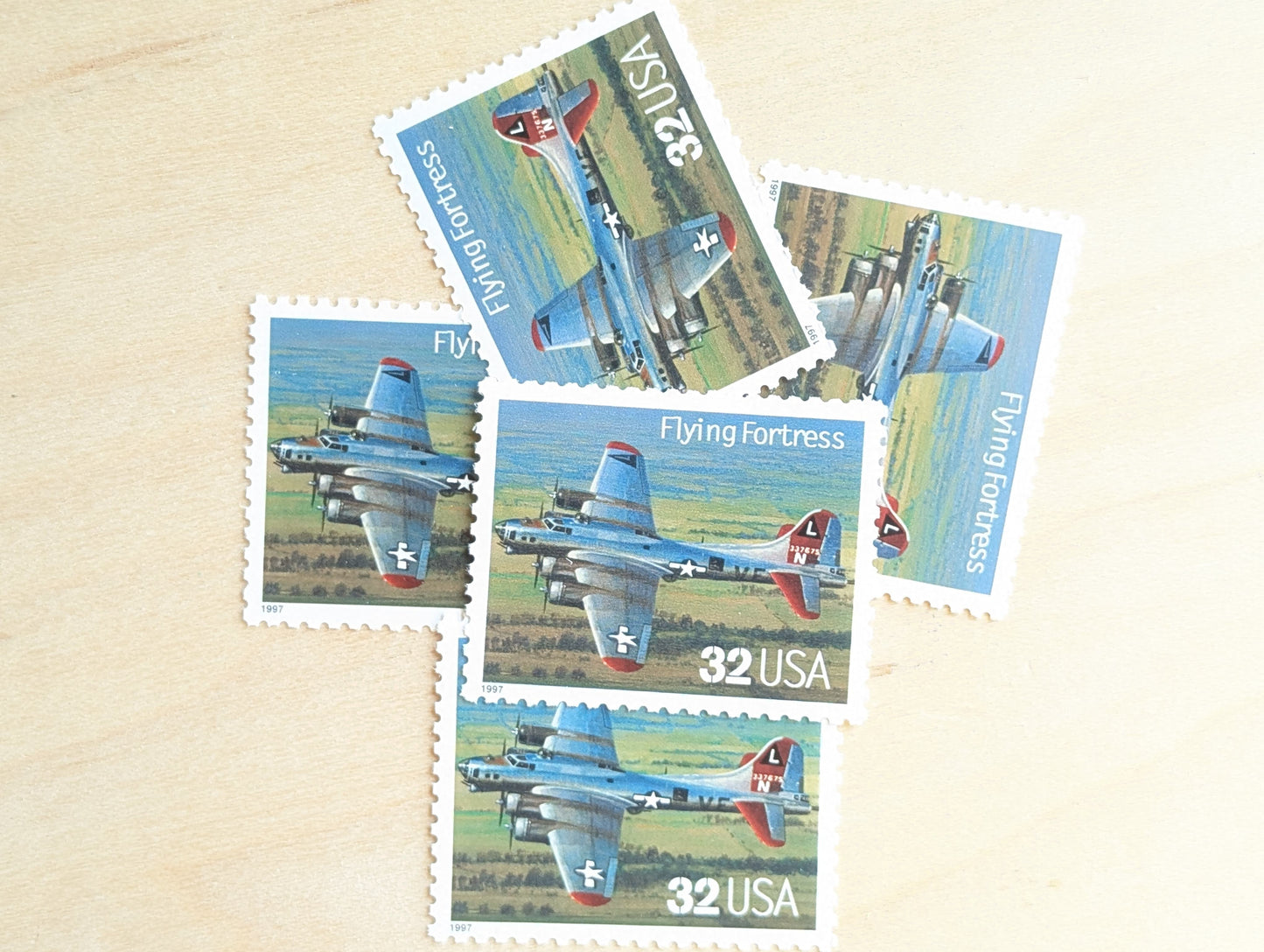 Flying Fortress Classic American Aircraft, Set of 5, Vintage Unused USPS 32 Cent Postage Stamps, Classic American Aircraft Stamps, 1996, Gummed