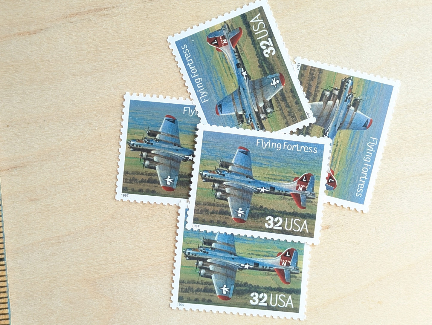 Flying Fortress Classic American Aircraft, Set of 5, Vintage Unused USPS 32 Cent Postage Stamps, Classic American Aircraft Stamps, 1996, Gummed