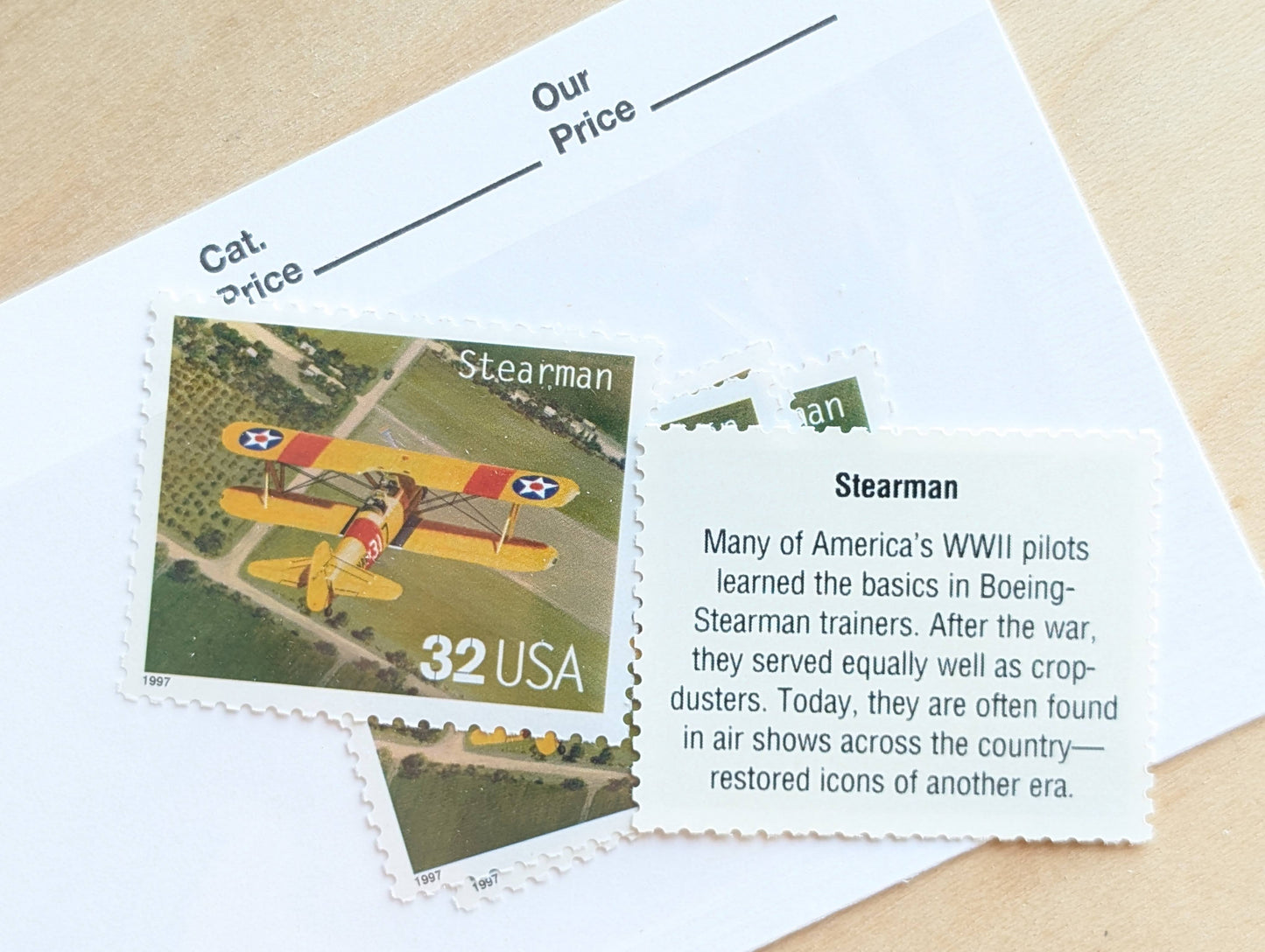 Stearman Classic American Aircraft, Set of 5, Vintage Unused USPS 32 Cent Postage Stamps, Classic American Aircraft Stamps, 1996, Gummed