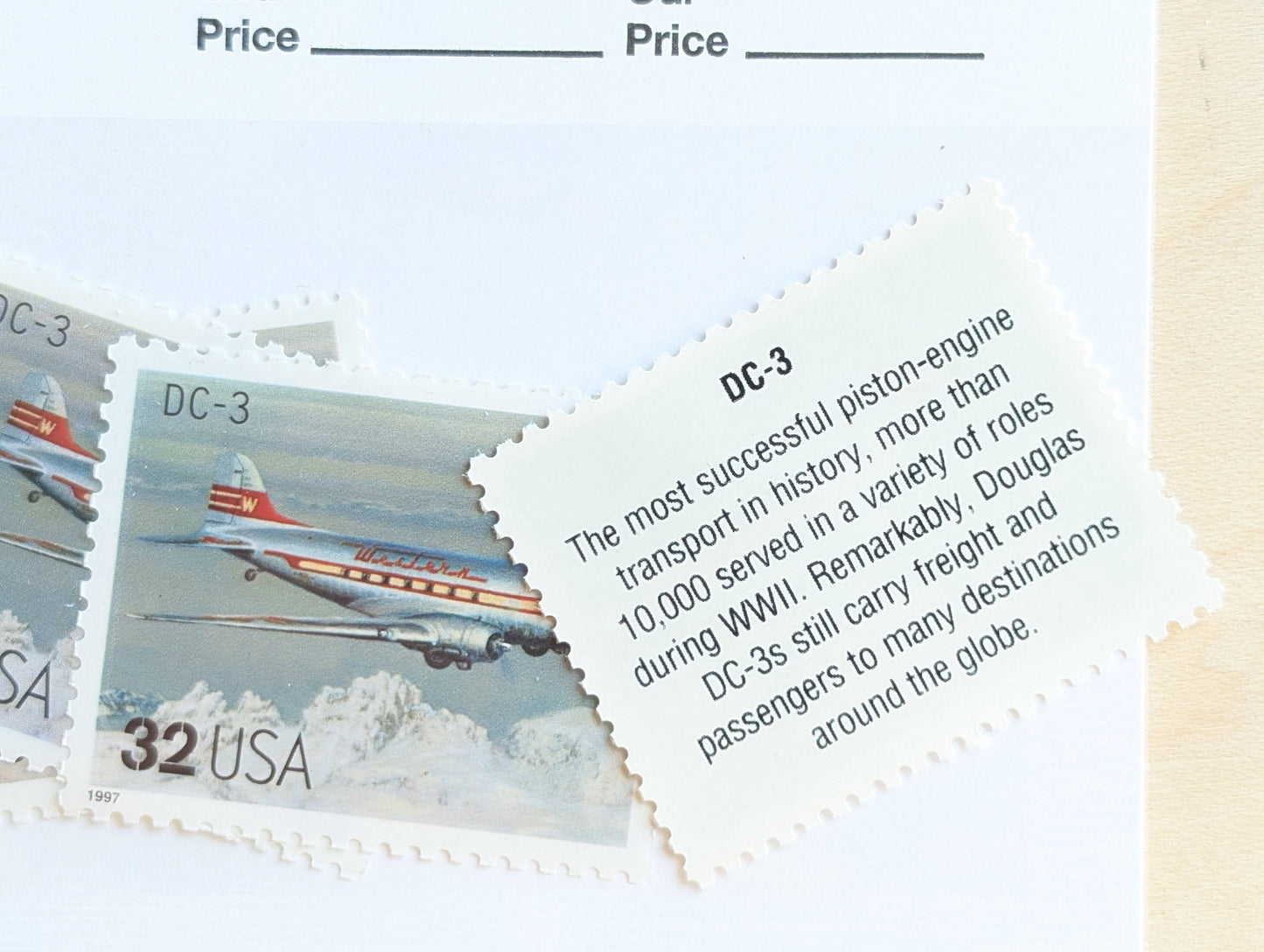 DC-3 Classic American Aircraft, Set of 5, Vintage Unused USPS 32 Cent Postage Stamps, Classic American Aircraft Stamps, 1996, Gummed