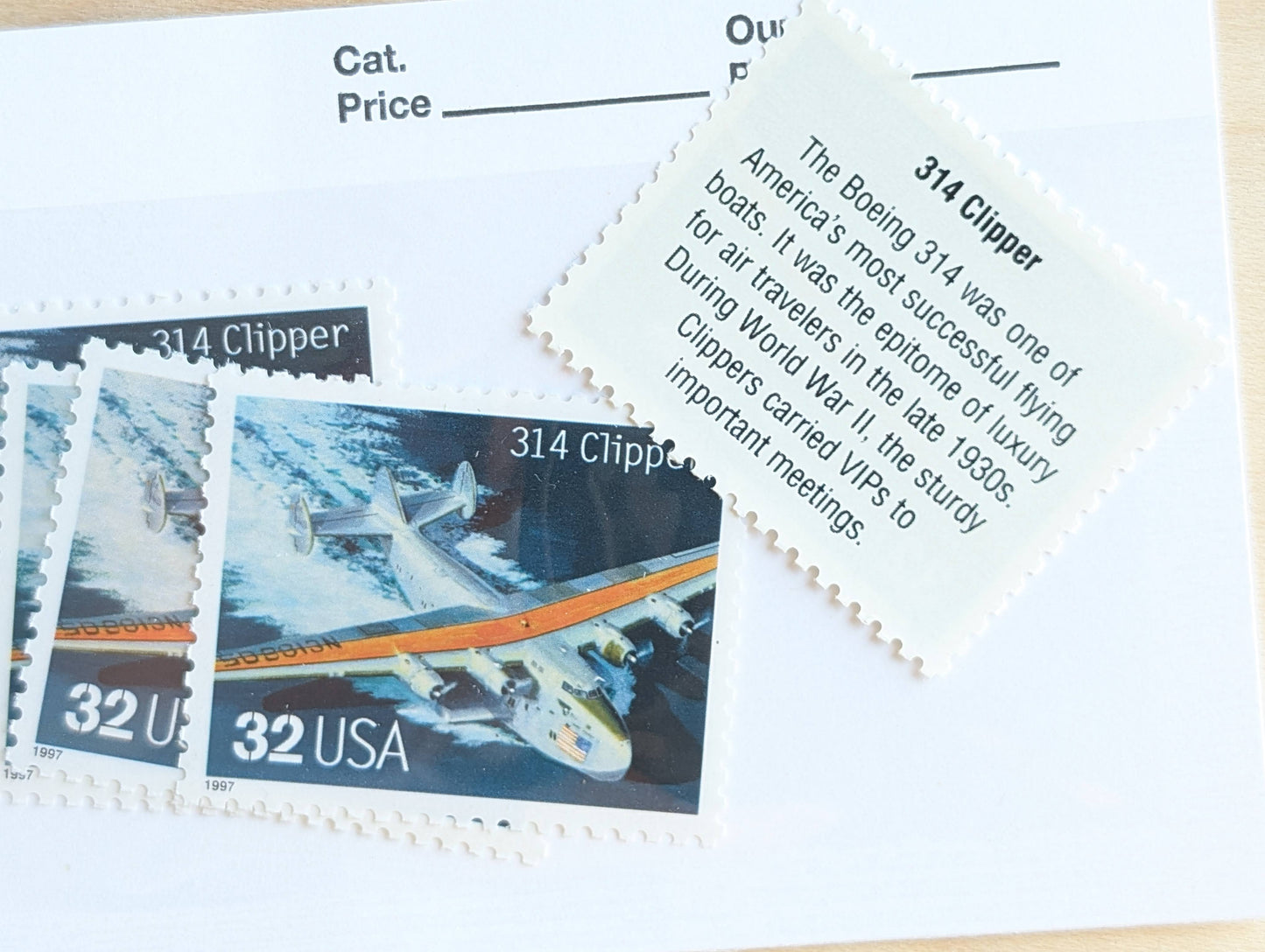 314 Clipper Classic American Aircraft, Set of 5, Vintage Unused USPS 32 Cent Postage Stamps, Classic American Aircraft Stamps, 1996, Gummed