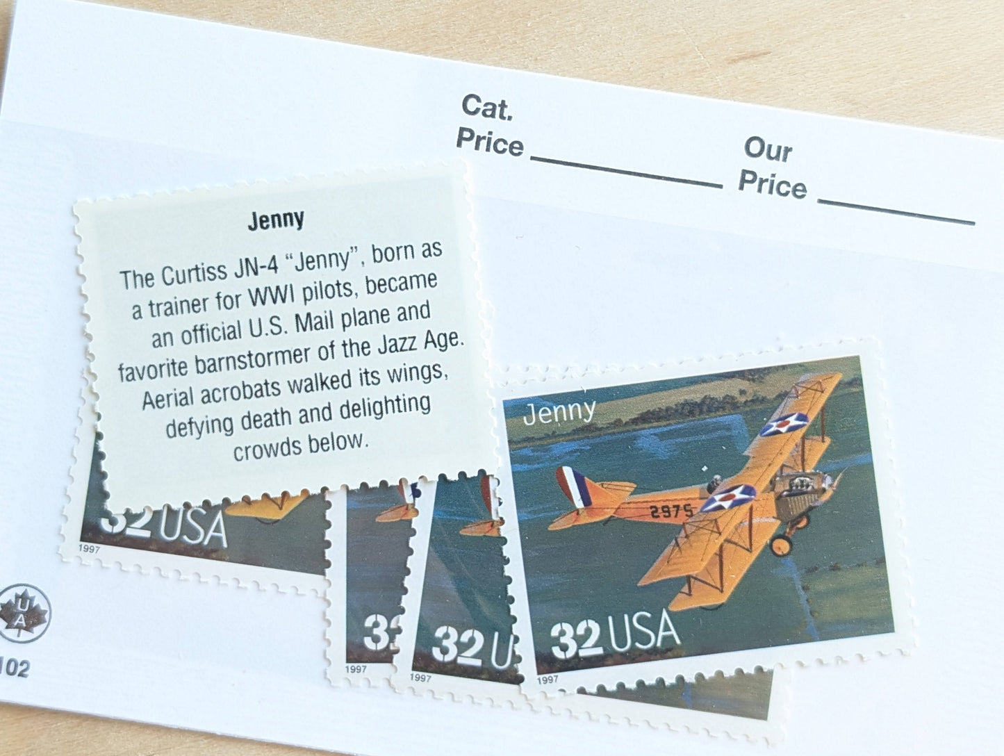 Jenny Classic American Aircraft, Set of 5, Vintage Unused USPS 32 Cent Postage Stamps, Classic American Aircraft Stamps, 1996, Gummed