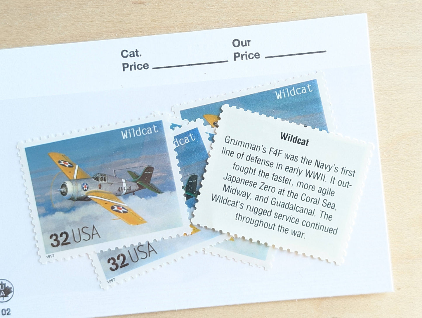 Wildcat Classic American Aircraft, Set of 5, Vintage Unused USPS 32 Cent Postage Stamps, Classic American Aircraft Stamps, 1996, Gummed