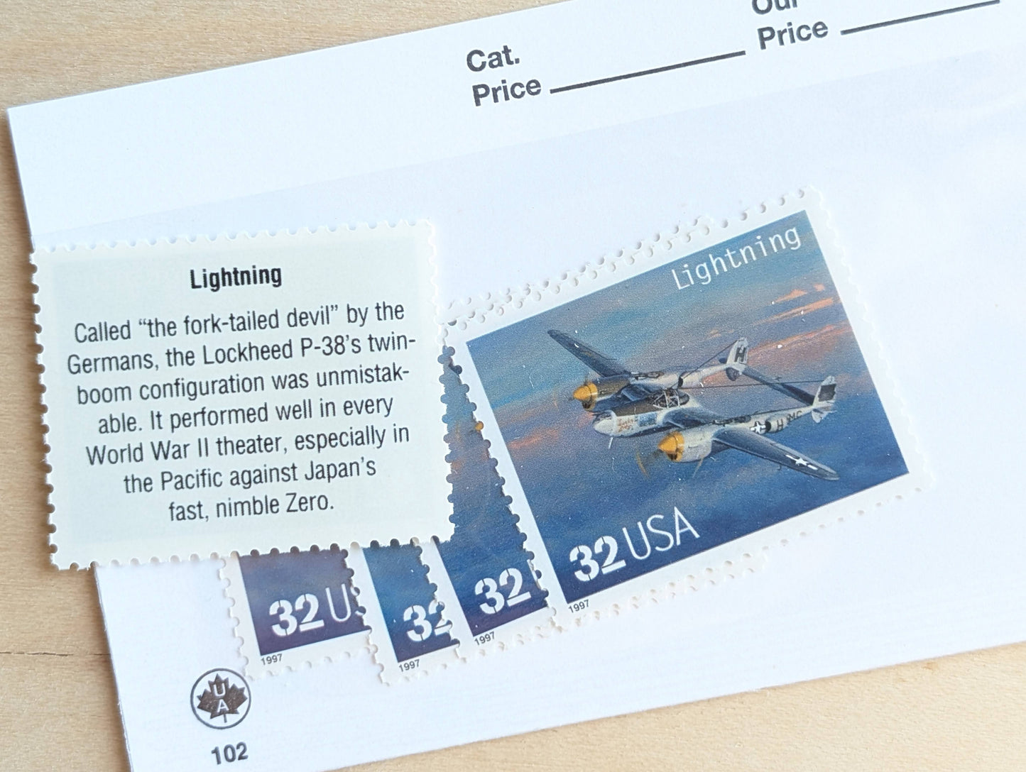 Lightning Classic American Aircraft, Set of 5, Vintage Unused USPS 32 Cent Postage Stamps, Classic American Aircraft Stamps, 1996, Gummed