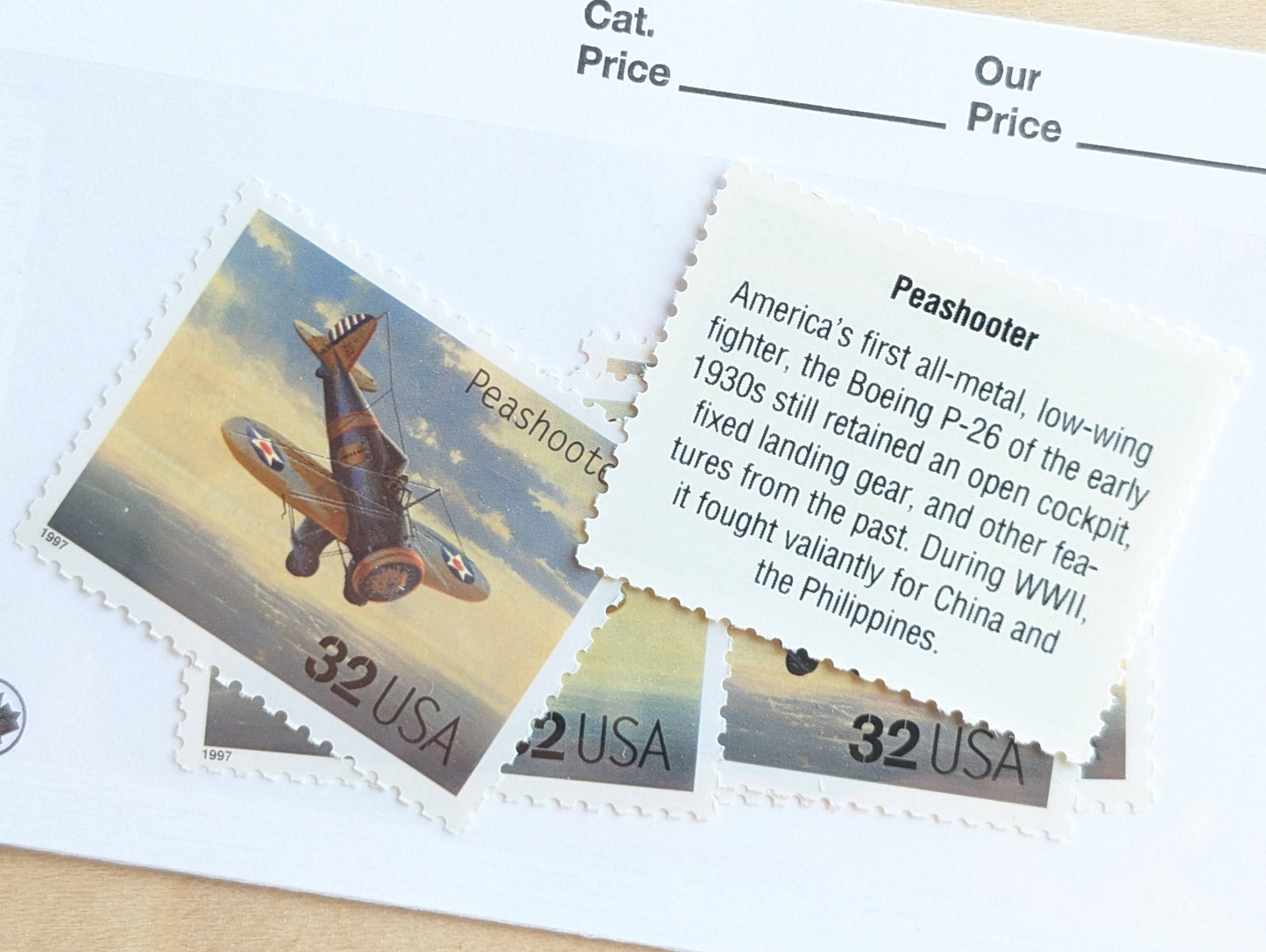 Peashooter Classic American Aircraft, Set of 5, Vintage Unused USPS 32 Cent Postage Stamps, Classic American Aircraft Stamps, 1996, Gummed