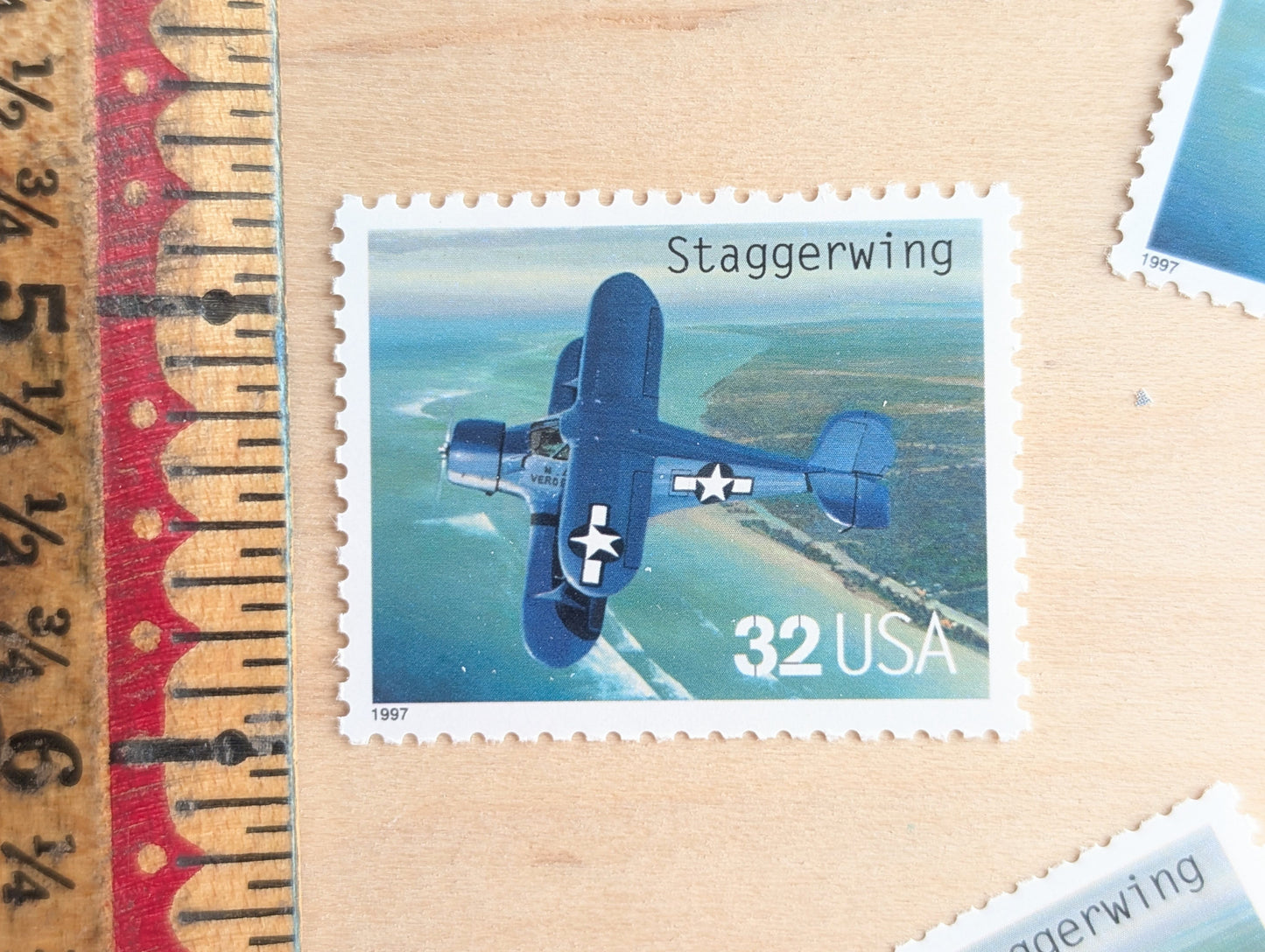 Staggerwing Classic American Aircraft, Set of 5, Vintage Unused USPS 32 Cent Postage Stamps, Classic American Aircraft Stamps, 1996, Gummed