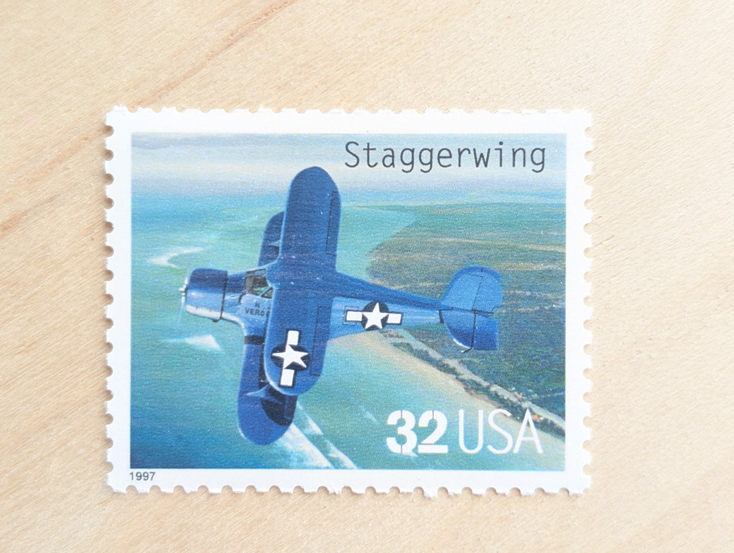 Staggerwing Classic American Aircraft, Set of 5, Vintage Unused USPS 32 Cent Postage Stamps, Classic American Aircraft Stamps, 1996, Gummed
