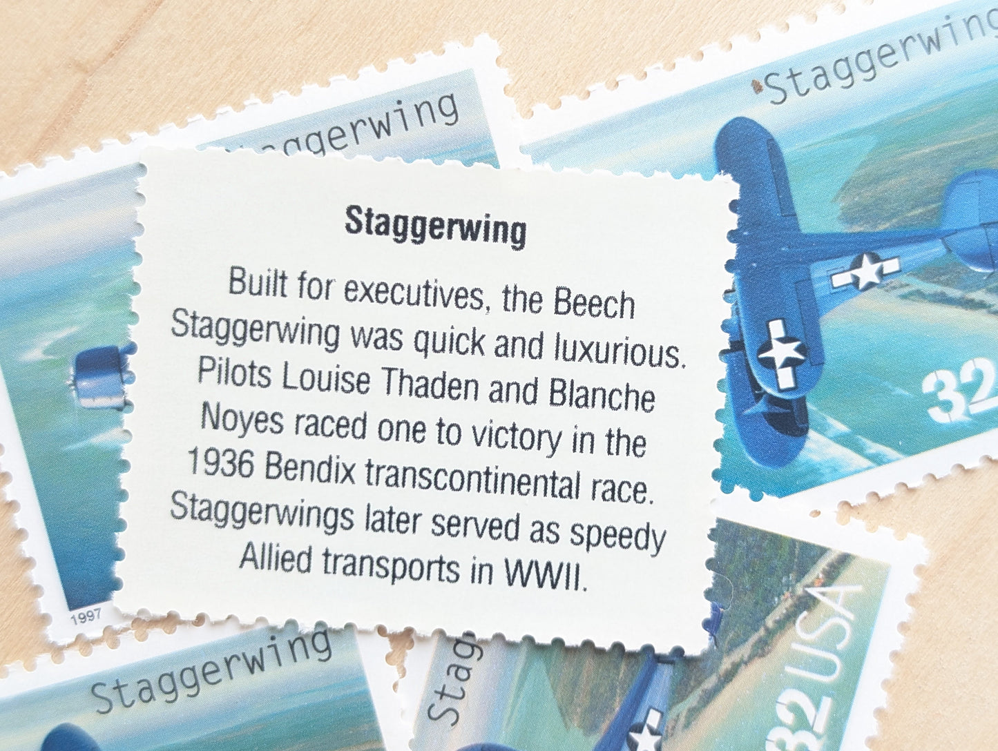 Staggerwing Classic American Aircraft, Set of 5, Vintage Unused USPS 32 Cent Postage Stamps, Classic American Aircraft Stamps, 1996, Gummed