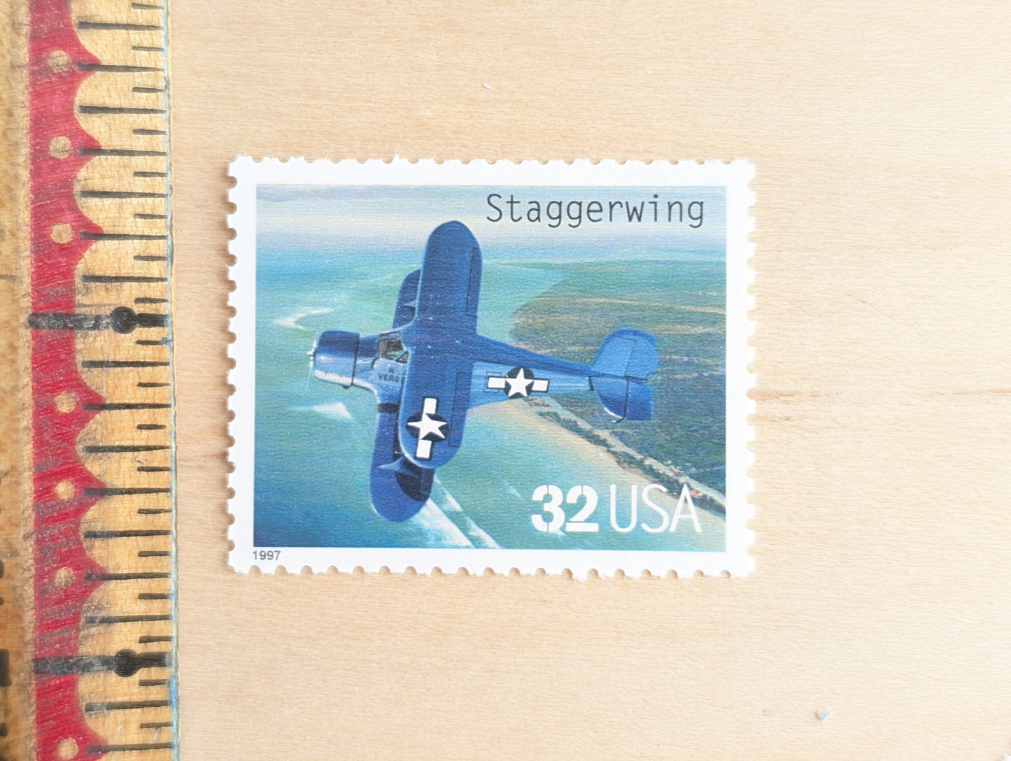 Staggerwing Classic American Aircraft, Set of 5, Vintage Unused USPS 32 Cent Postage Stamps, Classic American Aircraft Stamps, 1996, Gummed