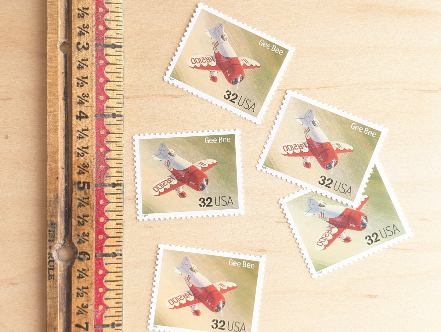 Gee Bee Classic American Aircraft, Set of 5, Vintage Unused USPS 32 Cent Postage Stamps, Classic American Aircraft Stamps, 1996, Gummed