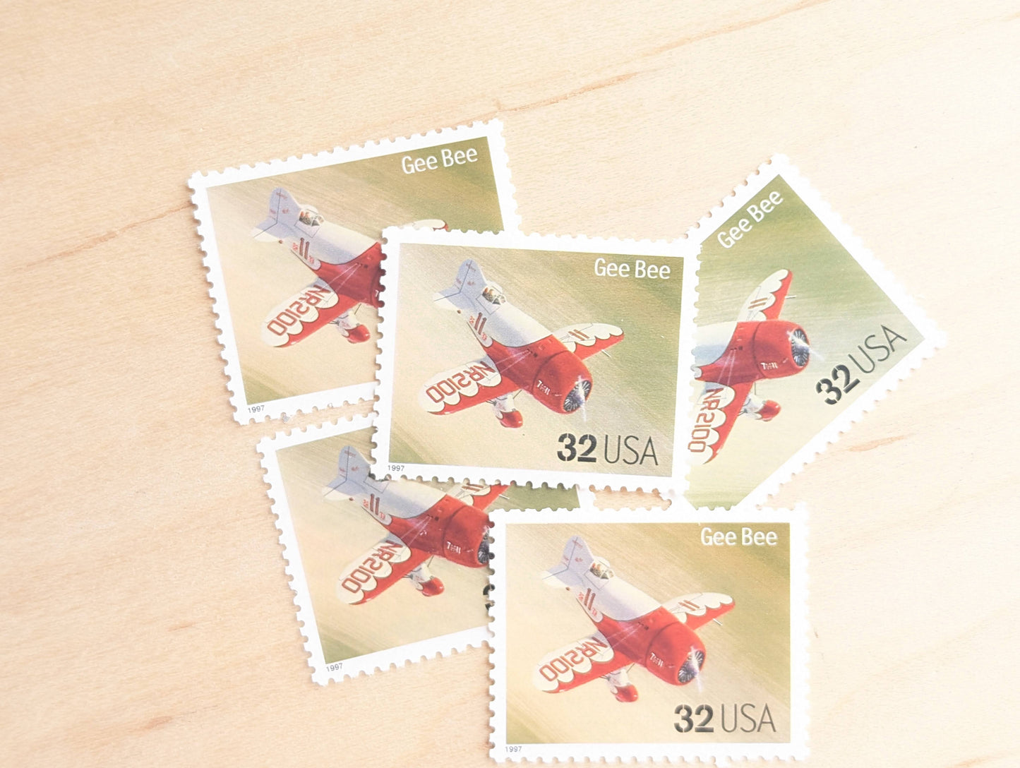 Gee Bee Classic American Aircraft, Set of 5, Vintage Unused USPS 32 Cent Postage Stamps, Classic American Aircraft Stamps, 1996, Gummed