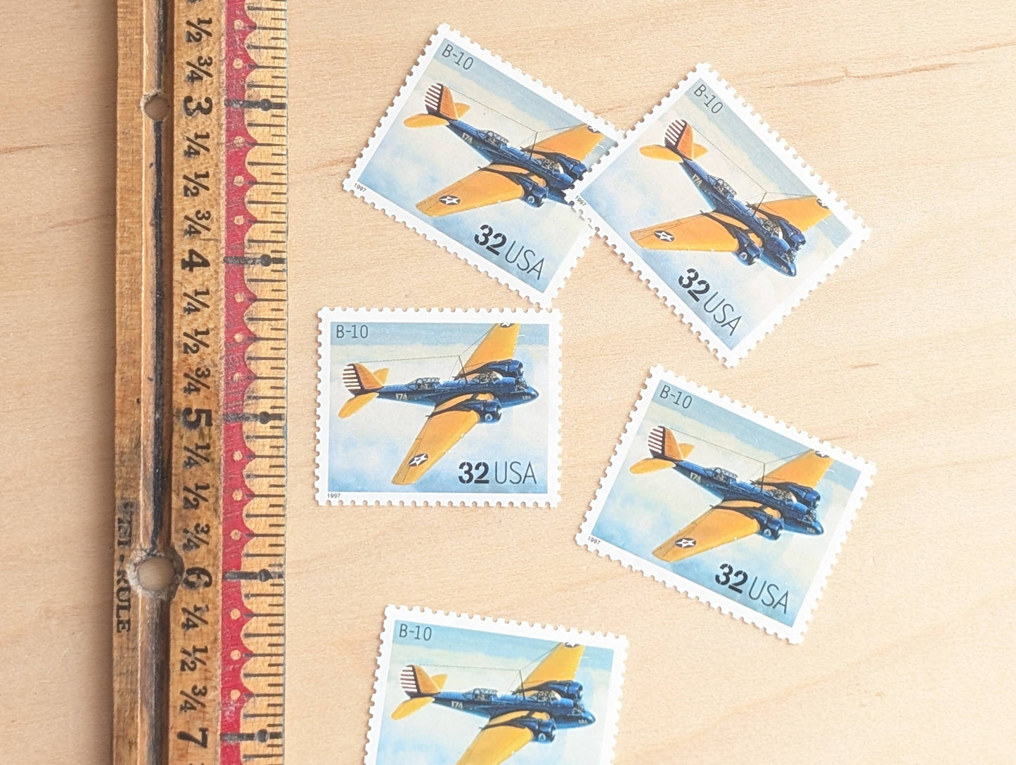 B-10 Classic American Aircraft, Set of 5, Vintage Unused USPS 32 Cent Postage Stamps, Classic American Aircraft Stamps, 1996, Gummed
